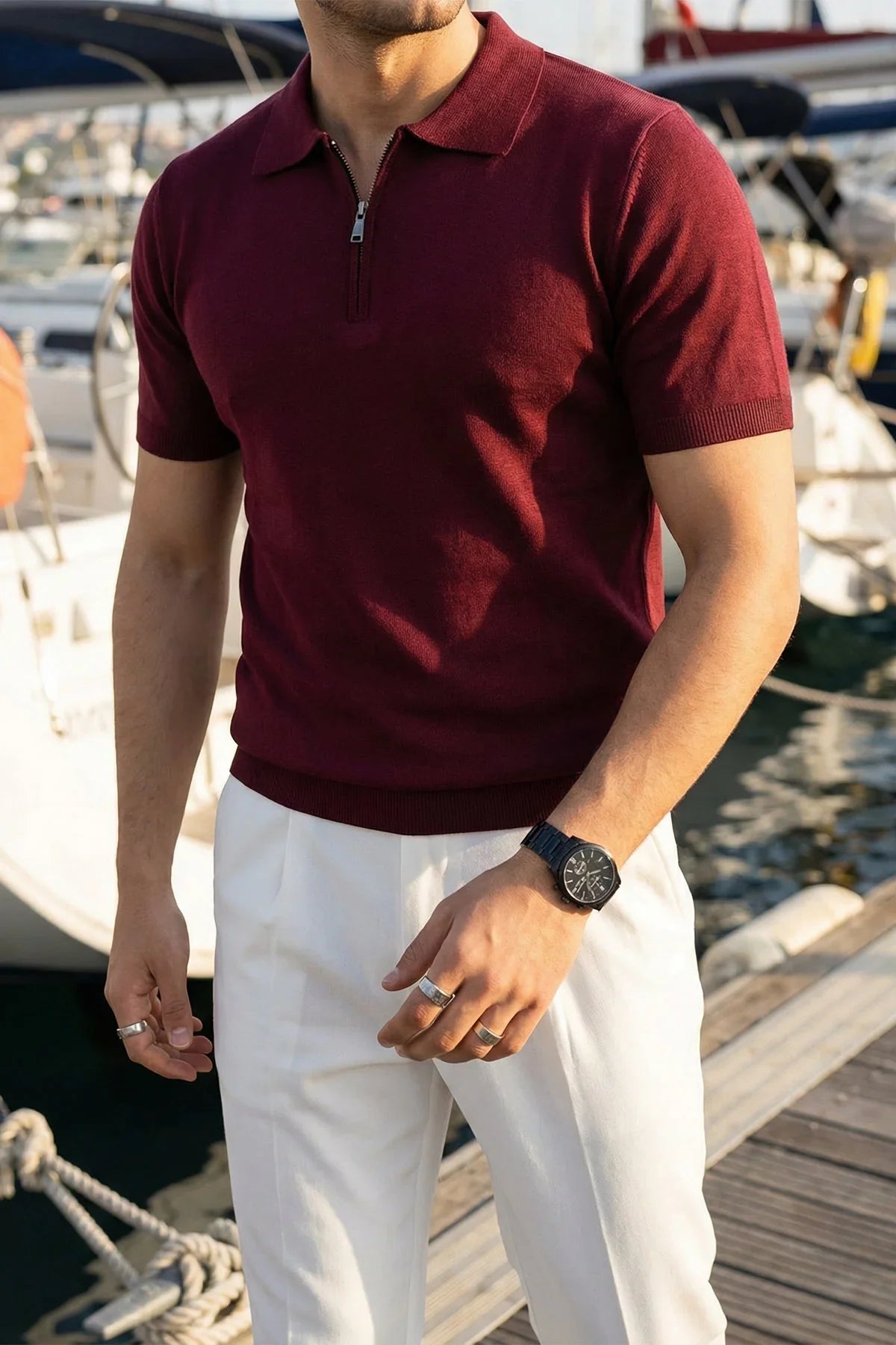 Allen Premium Fermuarlı Polo Yaka Erkek Triko Tişört - Livio Ferri