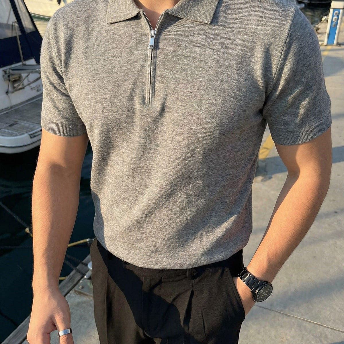 Allen Premium Fermuarlı Polo Yaka Erkek Triko Tişört