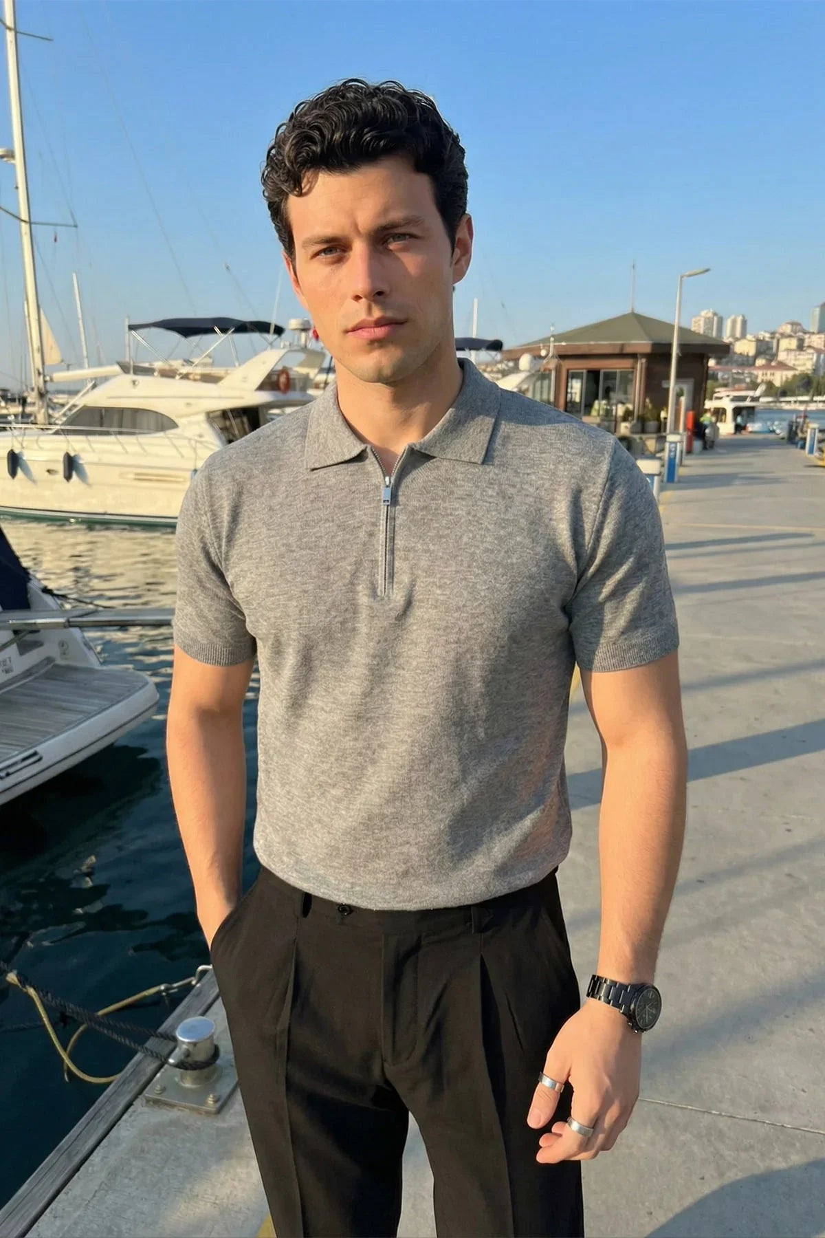 Allen Premium Fermuarlı Polo Yaka Erkek Triko Tişört - Livio Ferri