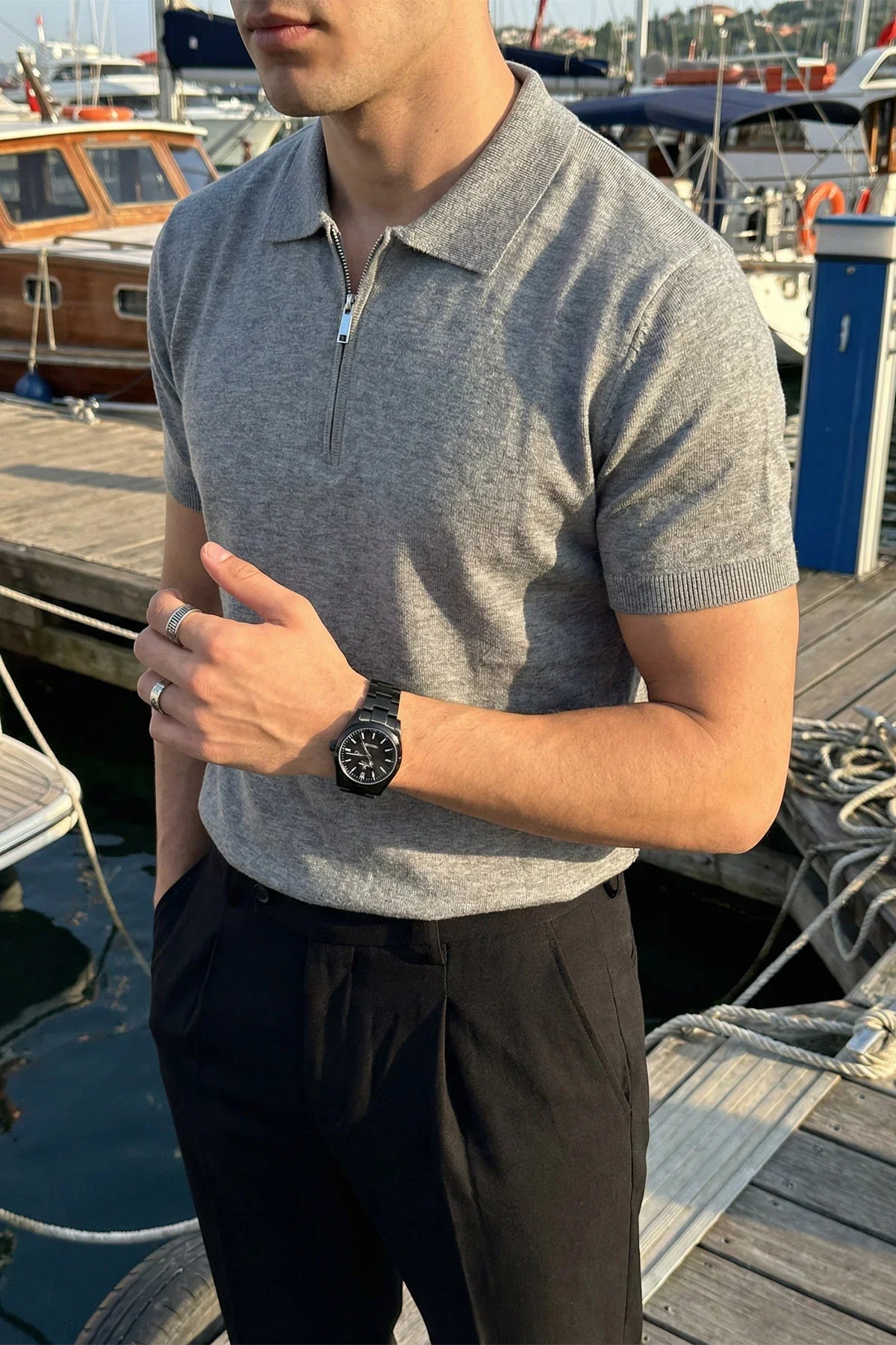 Allen Premium Fermuarlı Polo Yaka Erkek Triko Tişört - Livio Ferri