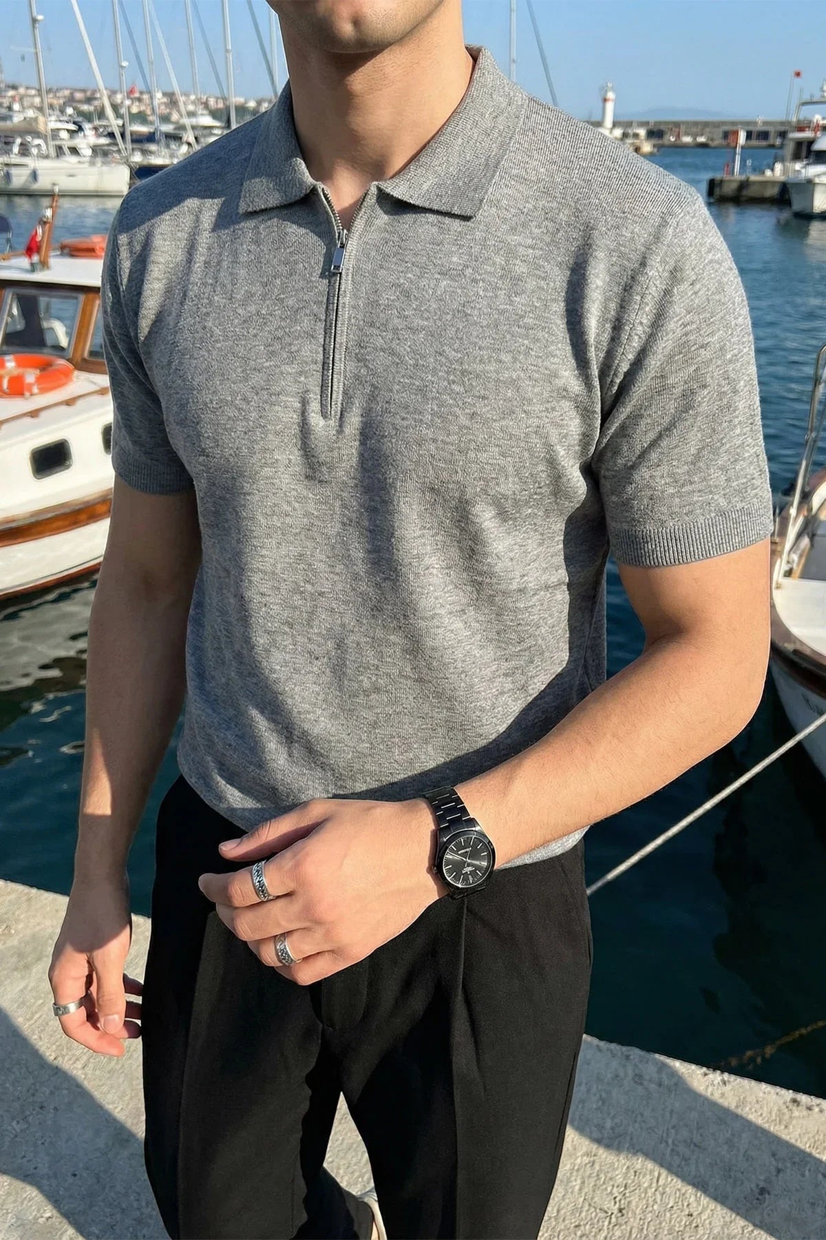 Allen Premium Fermuarlı Polo Yaka Erkek Triko Tişört - Livio Ferri