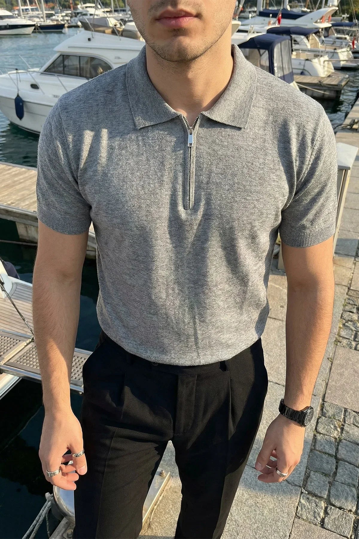Allen Premium Fermuarlı Polo Yaka Erkek Triko Tişört - Livio Ferri