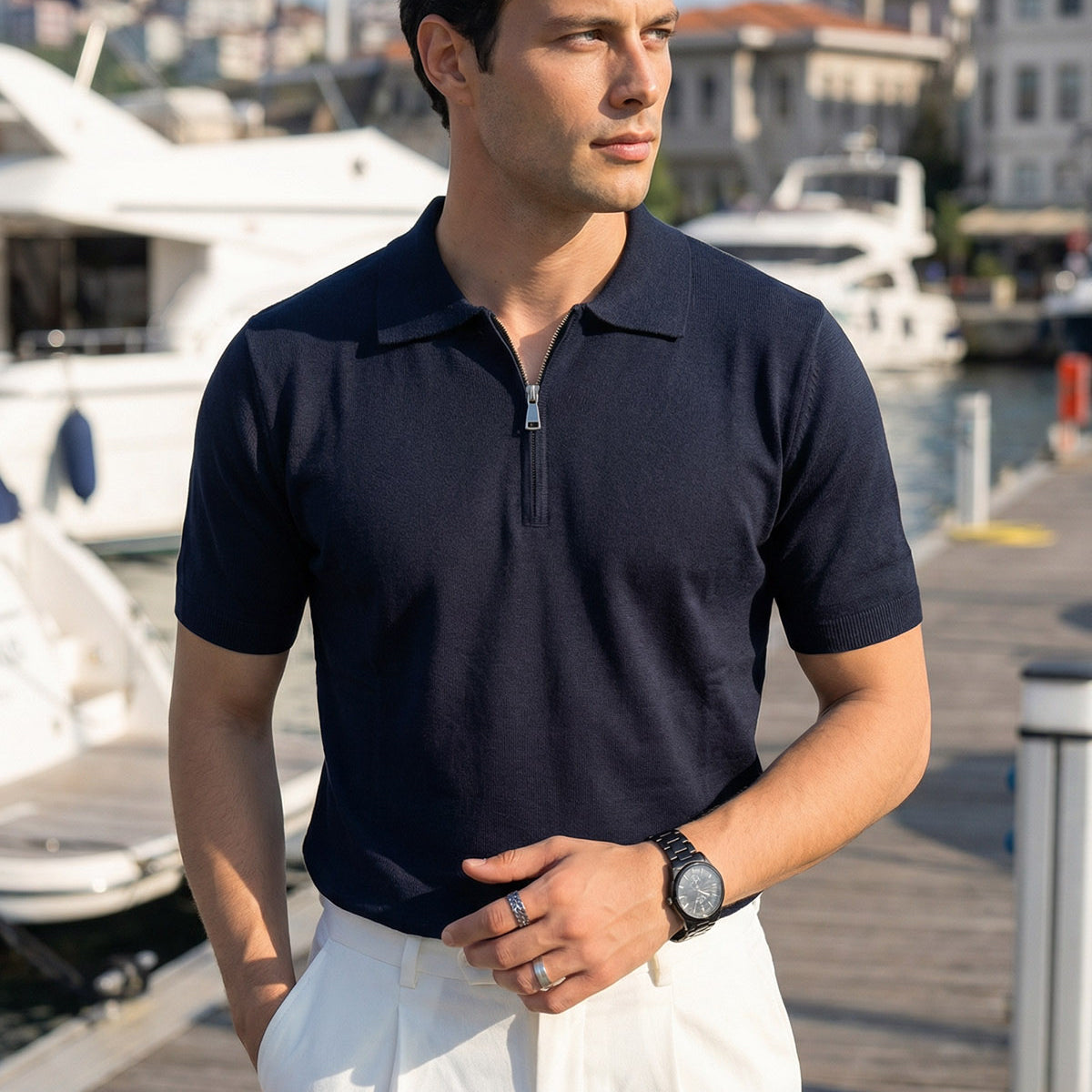 Allen Premium Fermuarlı Polo Yaka Erkek Triko Tişört