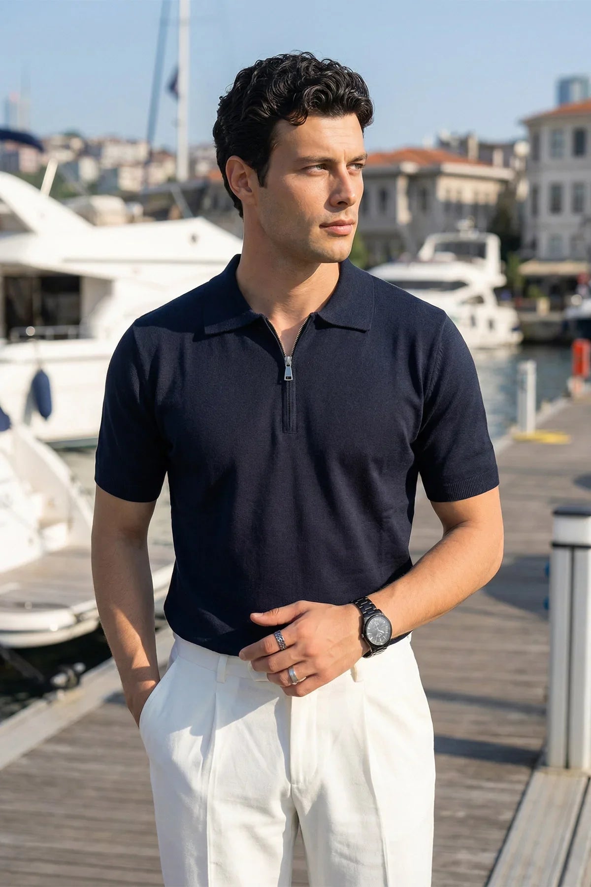 Allen Premium Fermuarlı Polo Yaka Erkek Triko Tişört - Livio Ferri