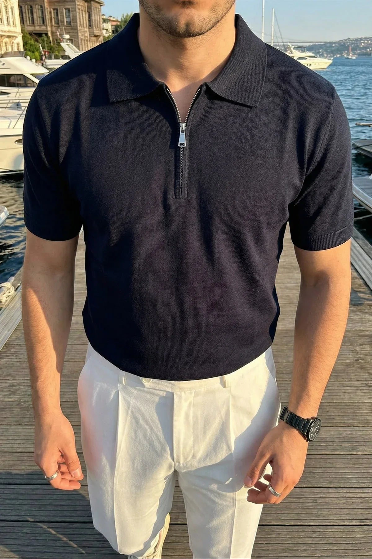 Allen Premium Fermuarlı Polo Yaka Erkek Triko Tişört - Livio Ferri