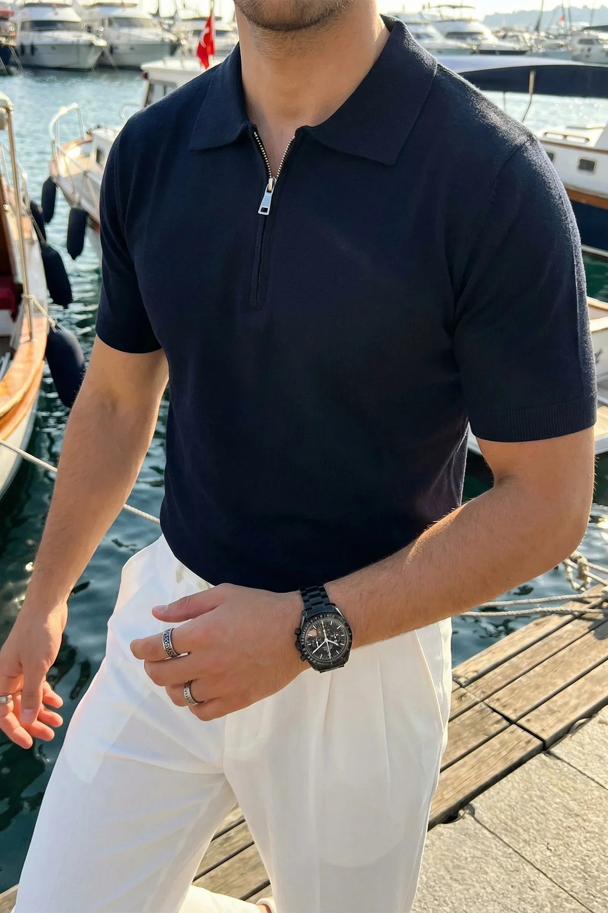 Allen Premium Fermuarlı Polo Yaka Erkek Triko Tişört - Livio Ferri