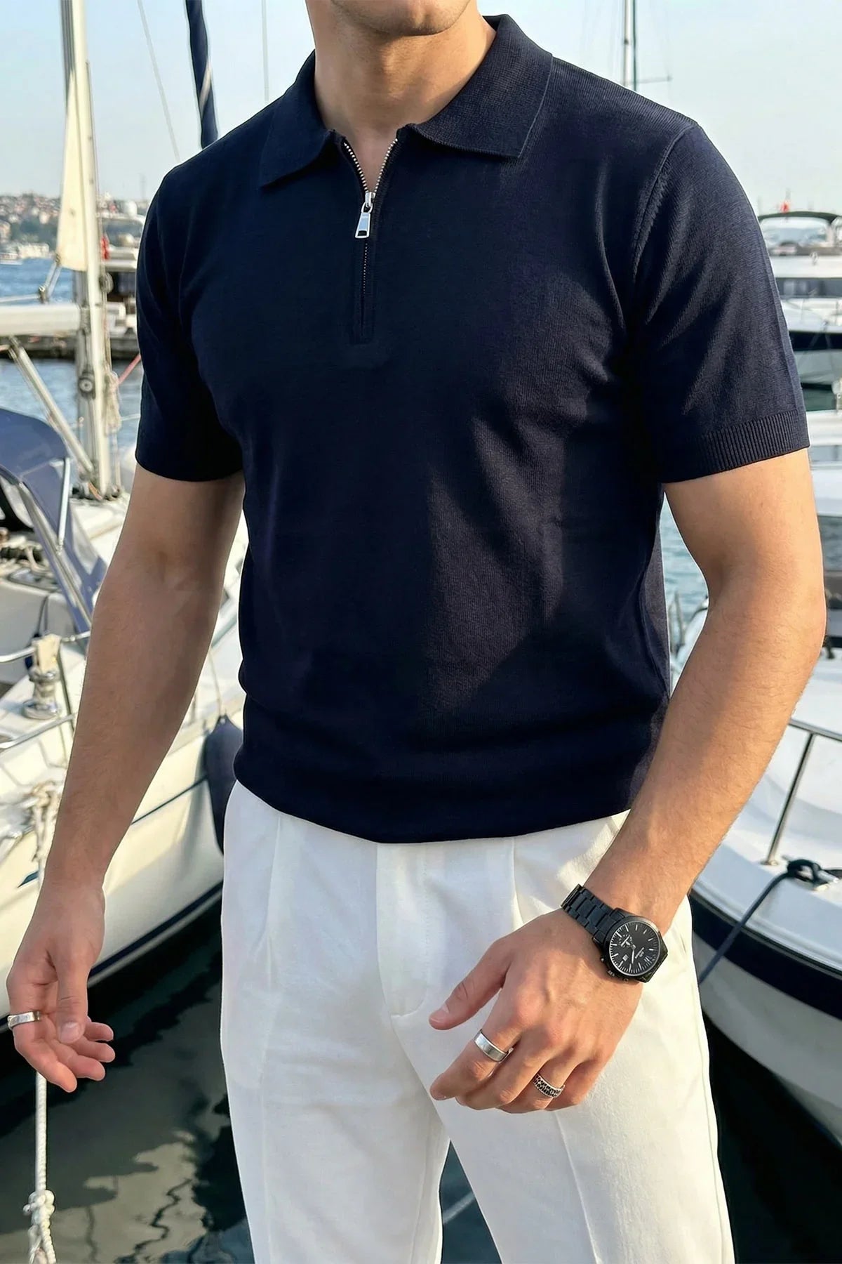 Allen Premium Fermuarlı Polo Yaka Erkek Triko Tişört - Livio Ferri