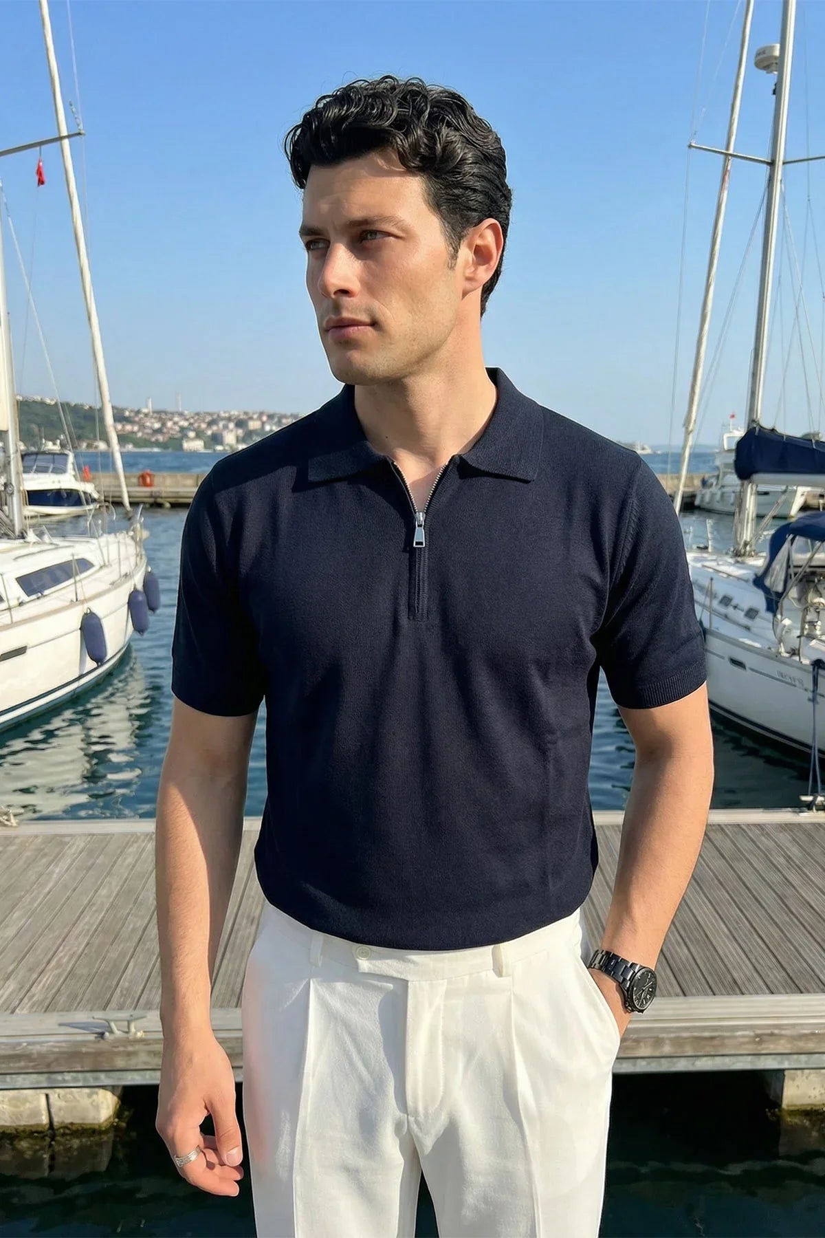 Allen Premium Fermuarlı Polo Yaka Erkek Triko Tişört - Livio Ferri