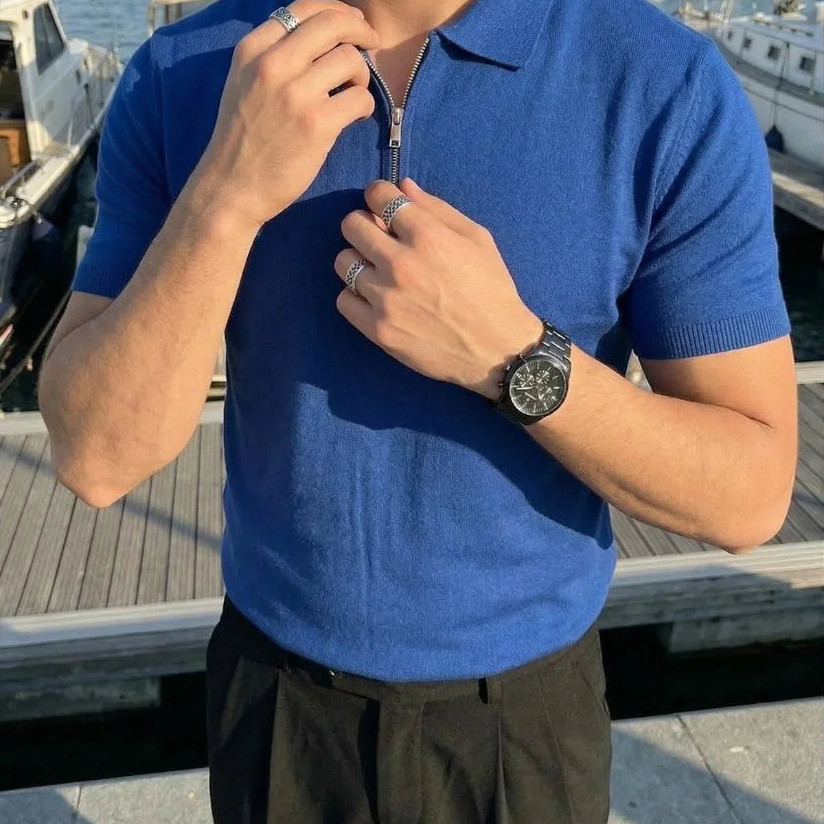 Allen Premium Fermuarlı Polo Yaka Erkek Triko Tişört - Livio Ferri