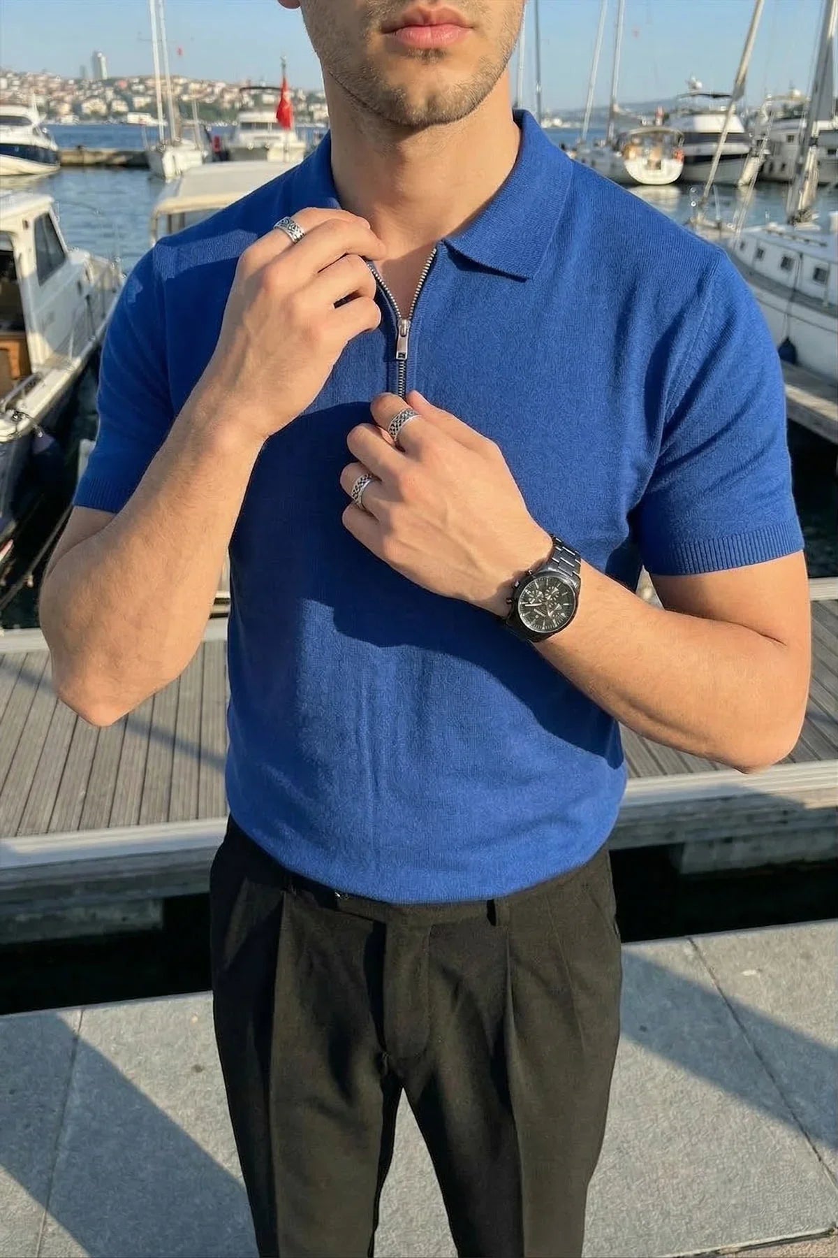 Allen Premium Fermuarlı Polo Yaka Erkek Triko Tişört - Livio Ferri