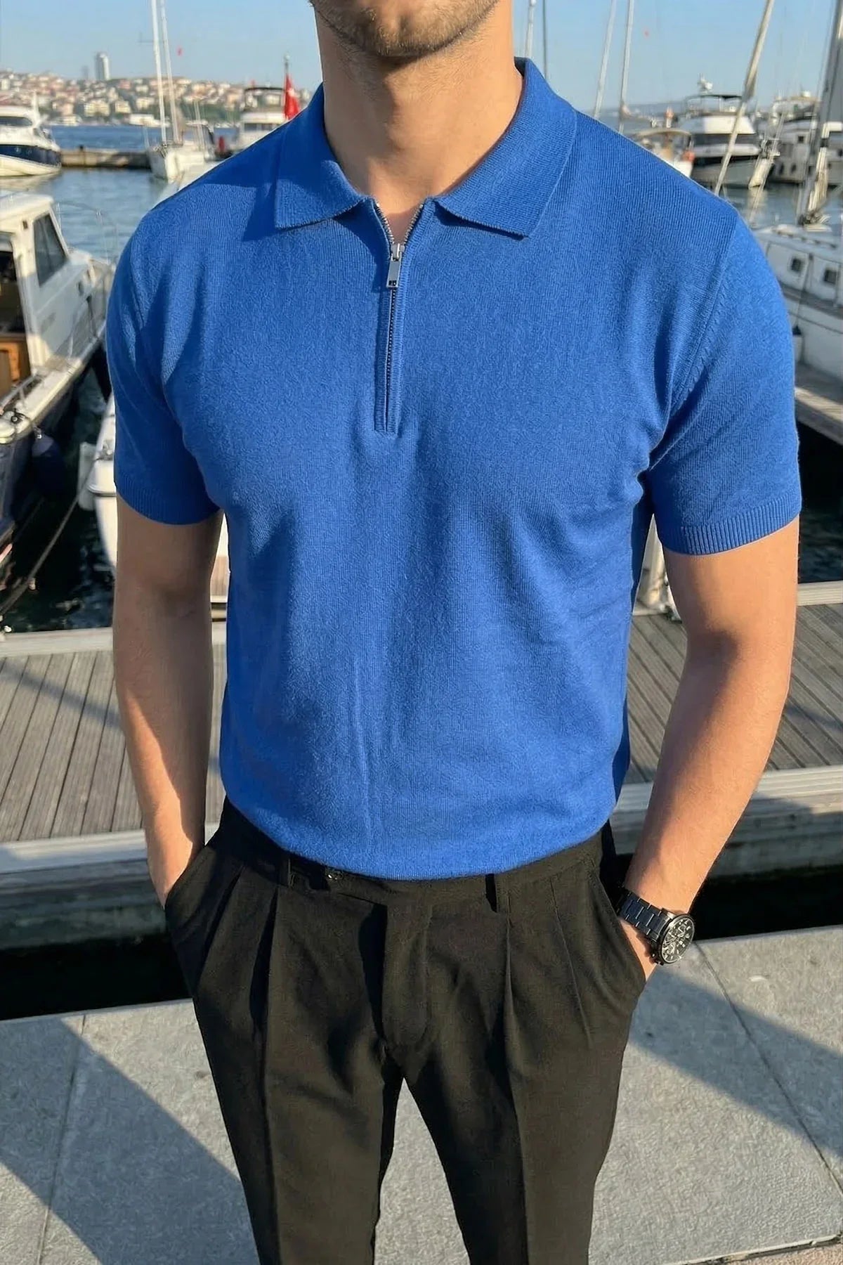 Allen Premium Fermuarlı Polo Yaka Erkek Triko Tişört - Livio Ferri