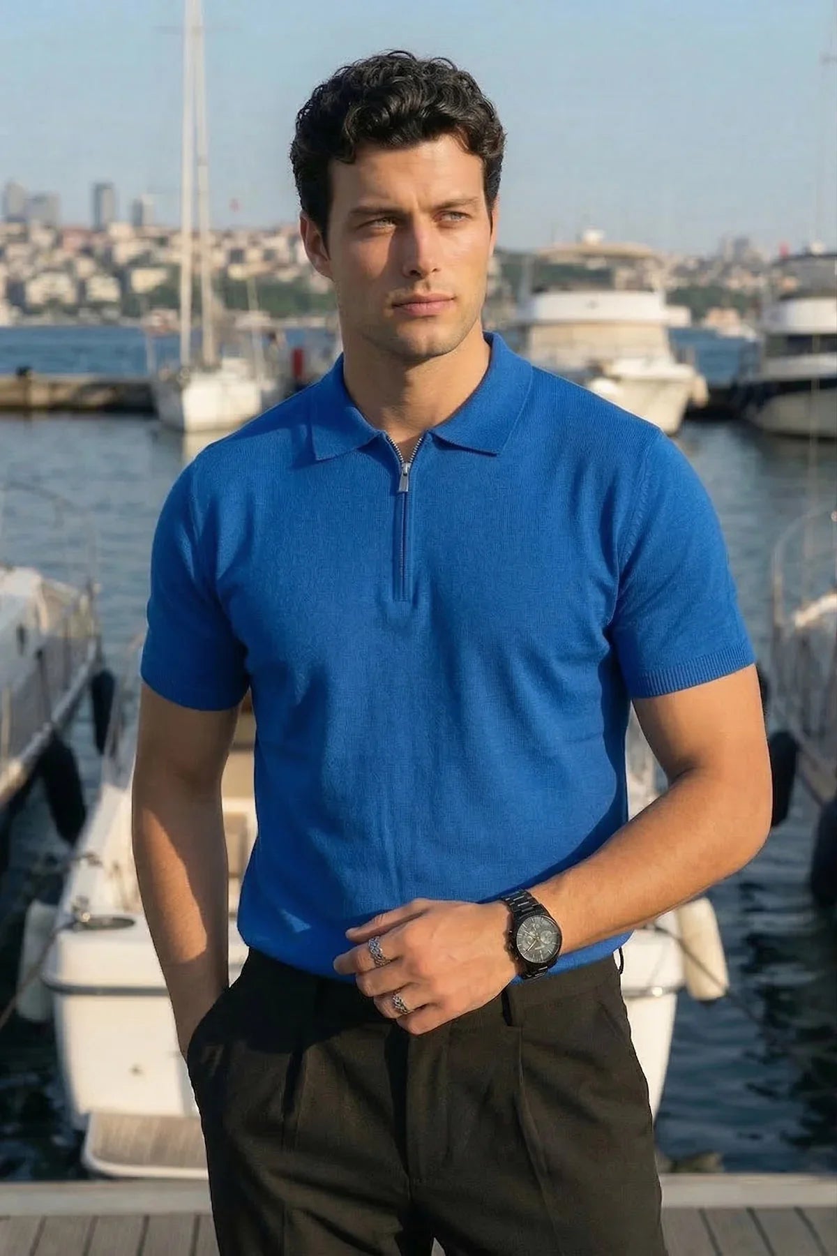 Allen Premium Fermuarlı Polo Yaka Erkek Triko Tişört - Livio Ferri
