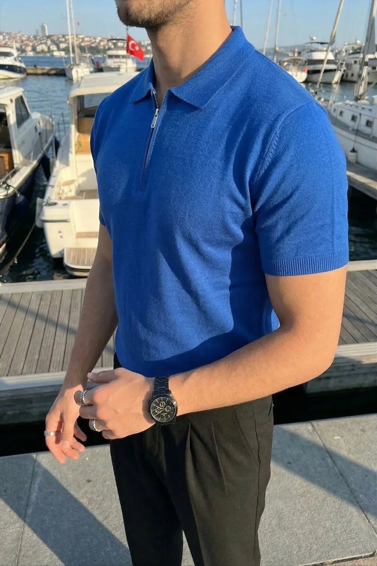 Allen Premium Fermuarlı Polo Yaka Erkek Triko Tişört - Livio Ferri