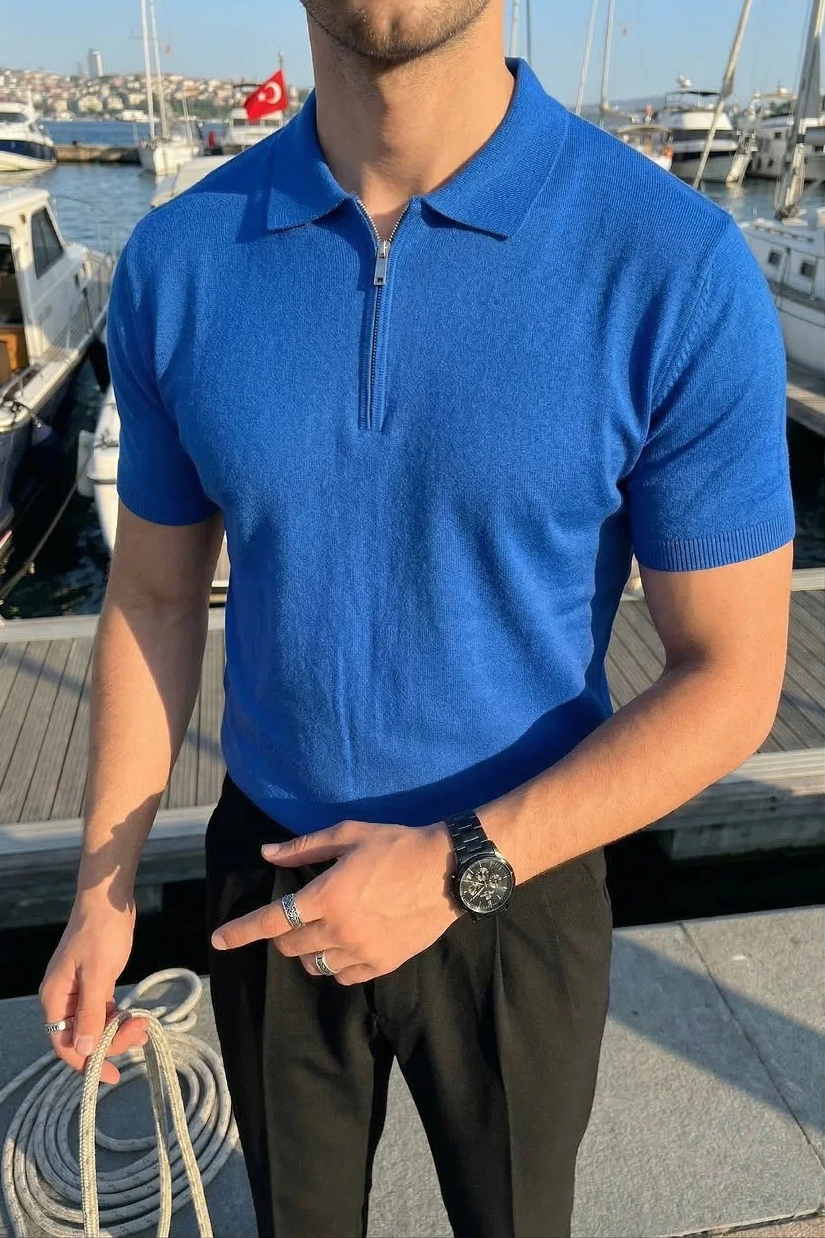 Allen Premium Fermuarlı Polo Yaka Erkek Triko Tişört - Livio Ferri