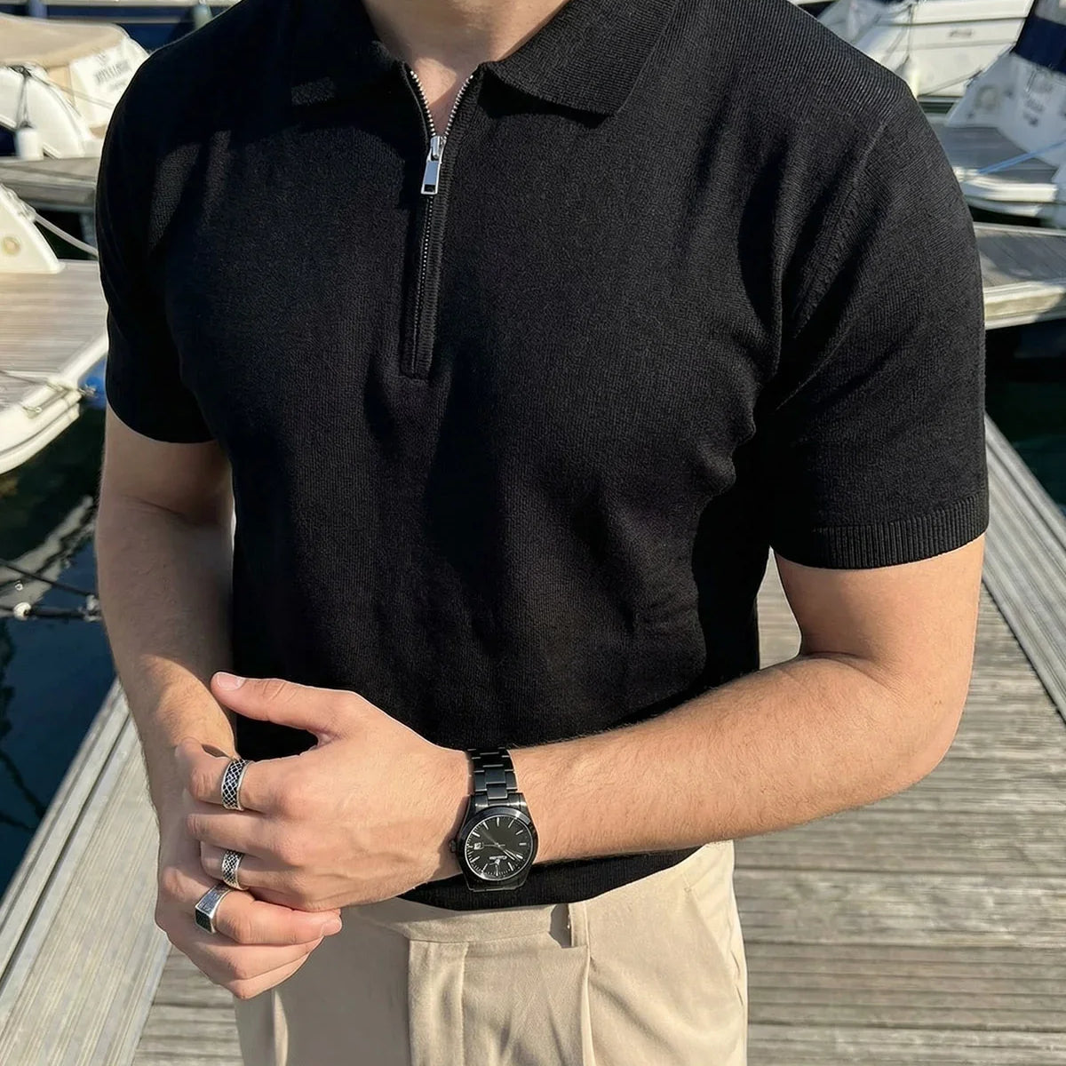 Allen Premium Fermuarlı Polo Yaka Erkek Triko Tişört - Livio Ferri
