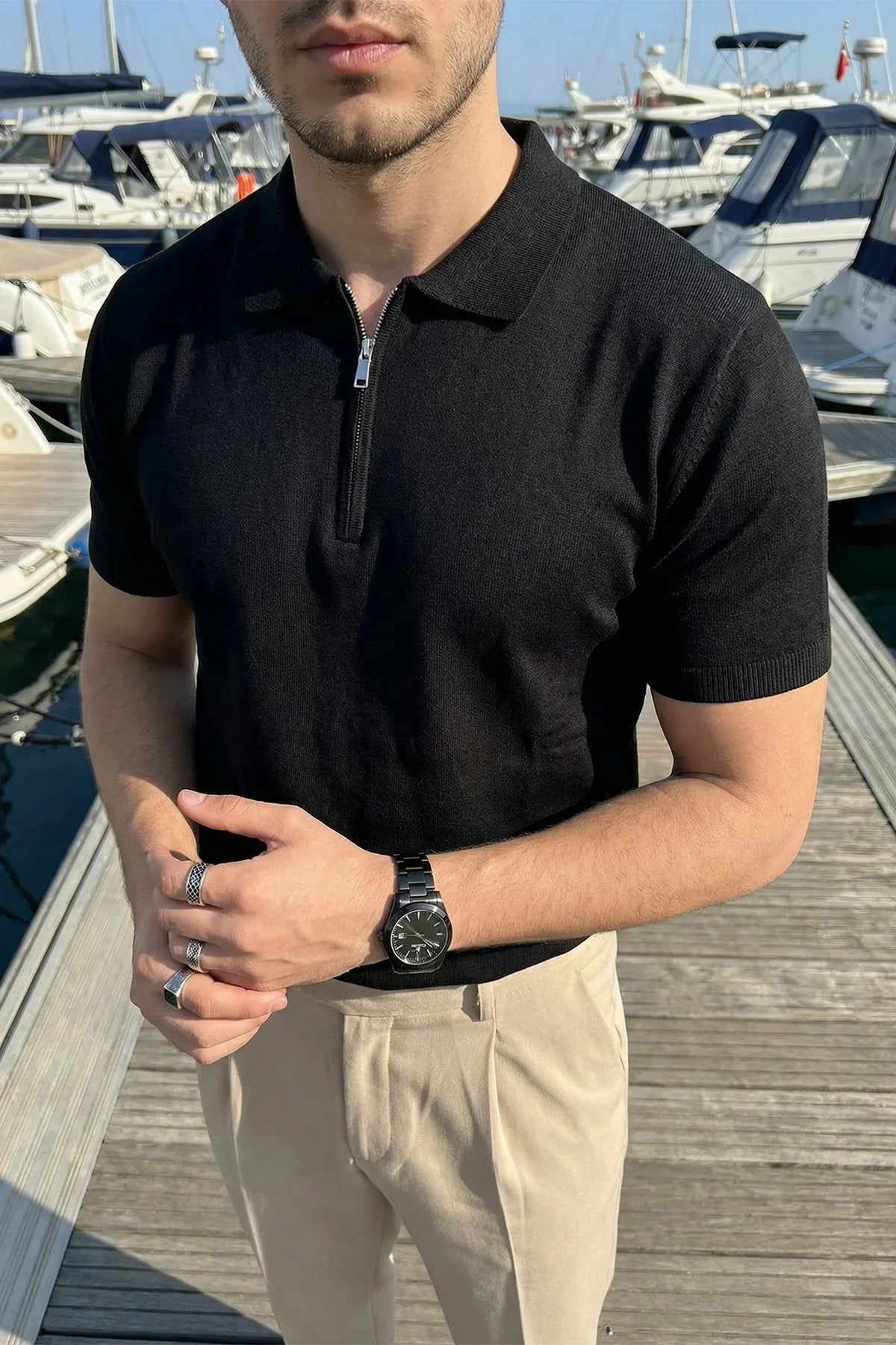 Allen Premium Fermuarlı Polo Yaka Erkek Triko Tişört - Livio Ferri