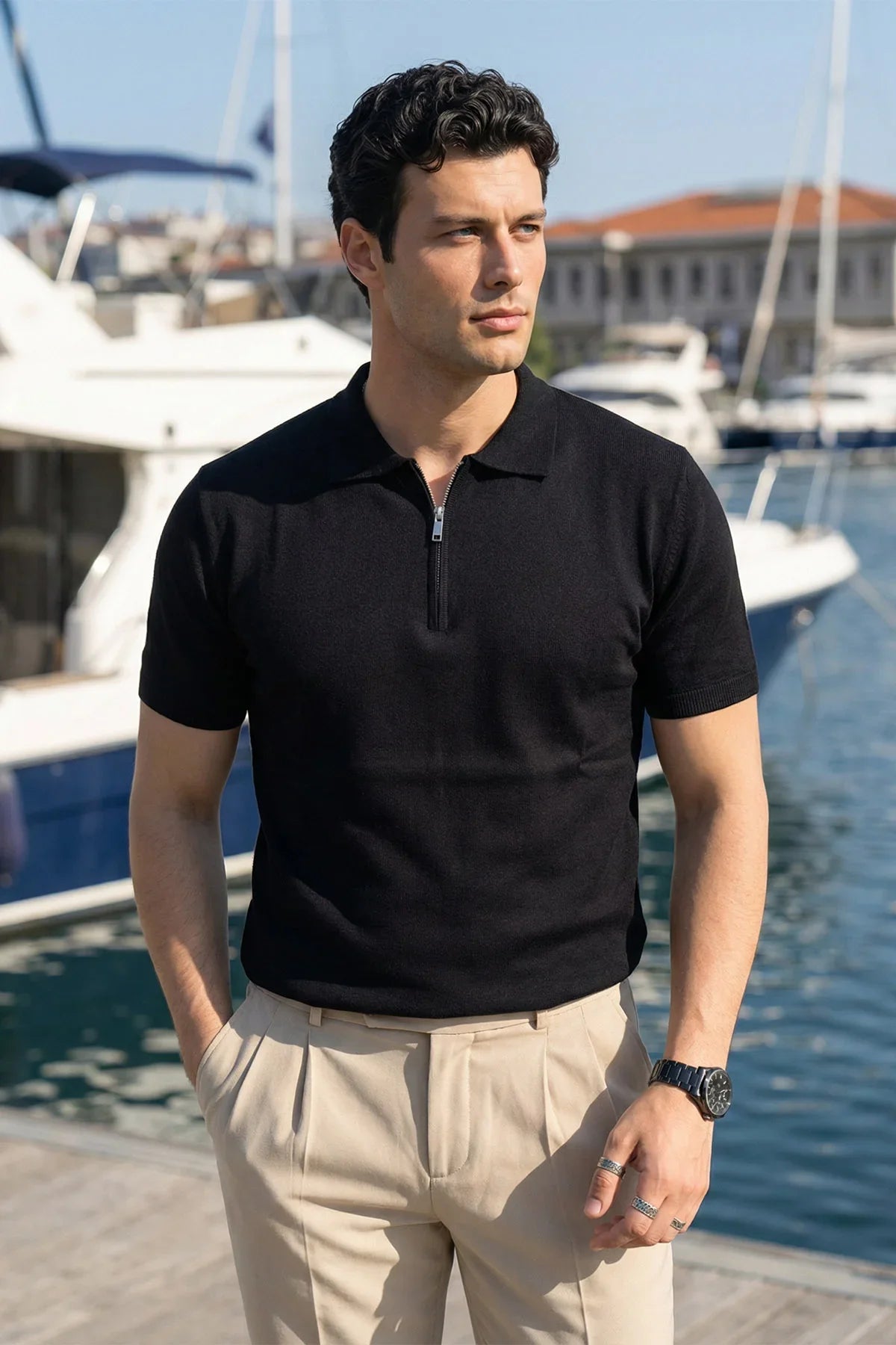 Allen Premium Fermuarlı Polo Yaka Erkek Triko Tişört - Livio Ferri