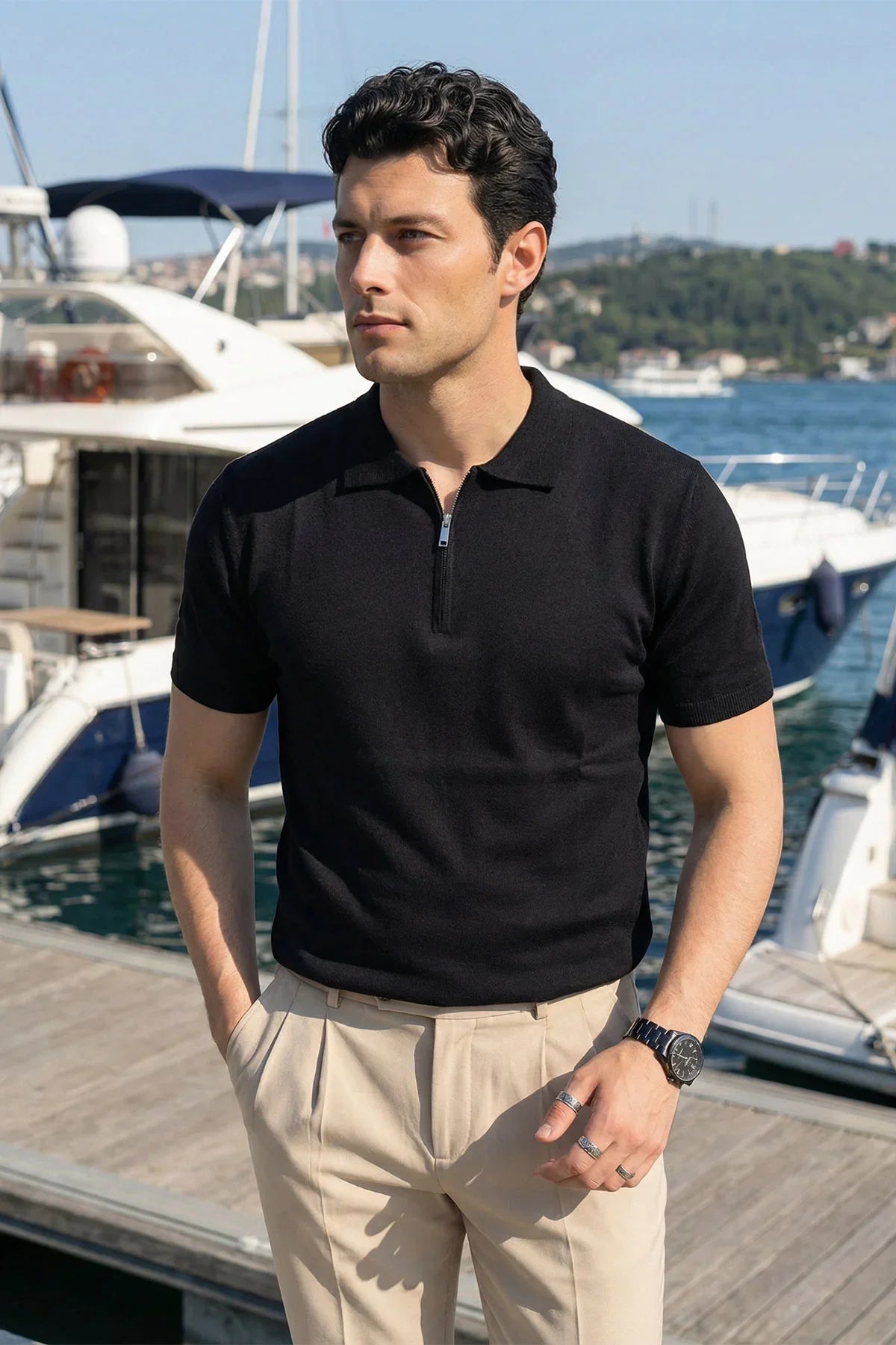 Allen Premium Fermuarlı Polo Yaka Erkek Triko Tişört - Livio Ferri