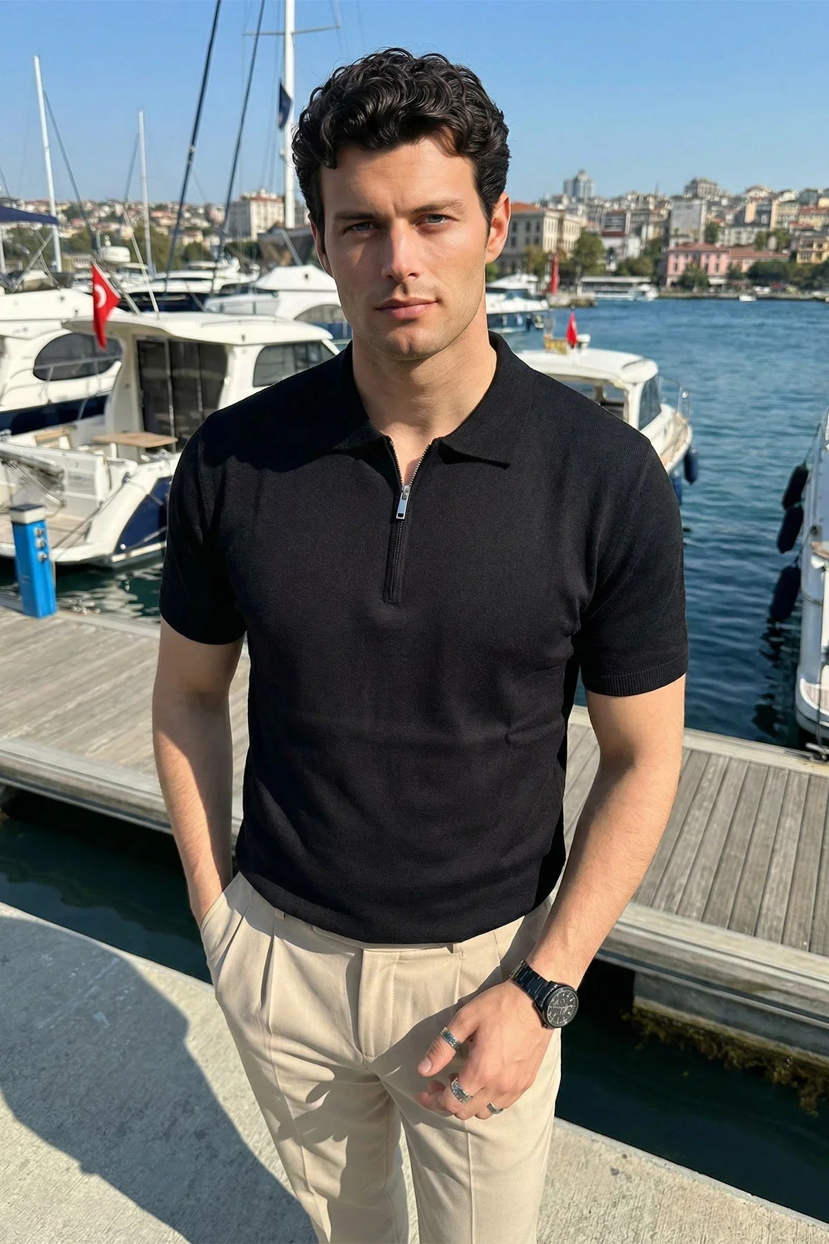 Allen Premium Fermuarlı Polo Yaka Erkek Triko Tişört - Livio Ferri