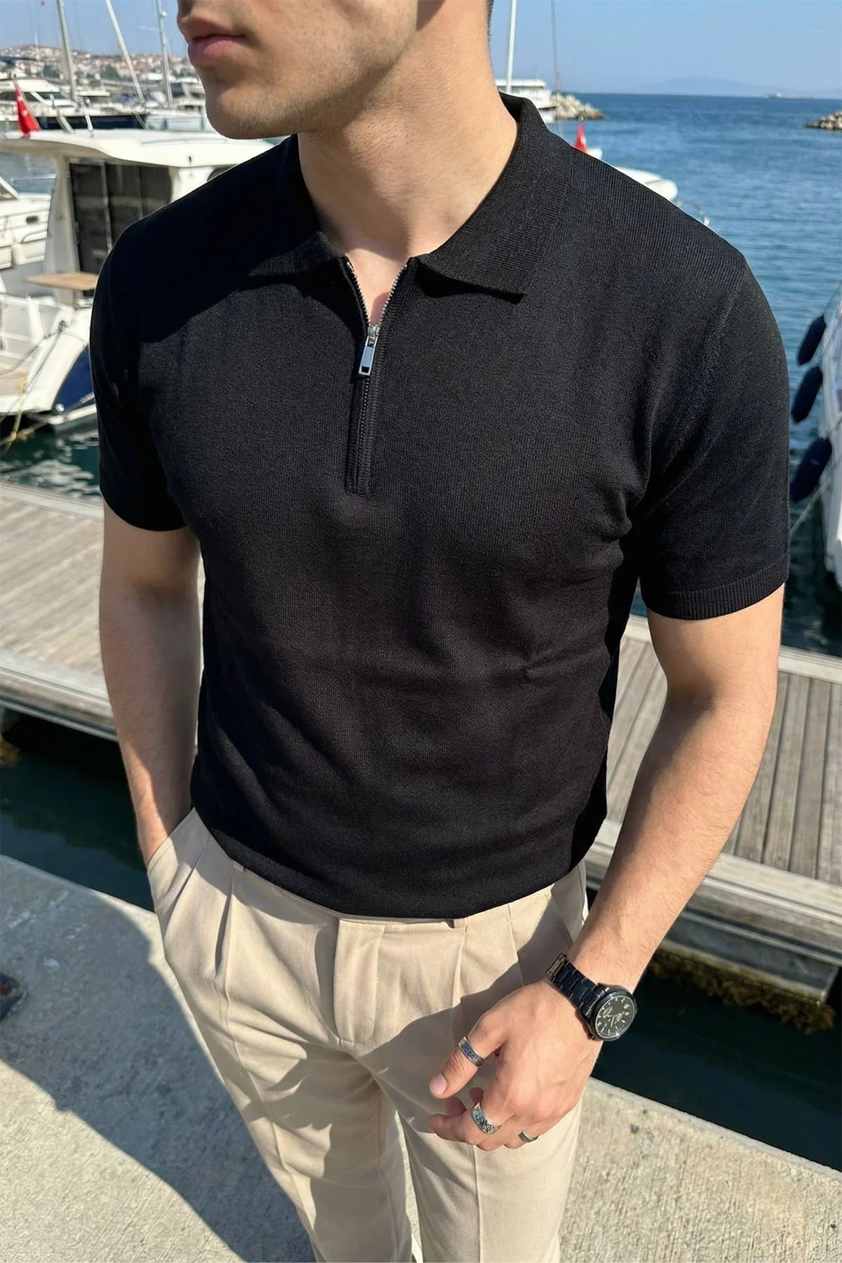 Allen Premium Fermuarlı Polo Yaka Erkek Triko Tişört - Livio Ferri