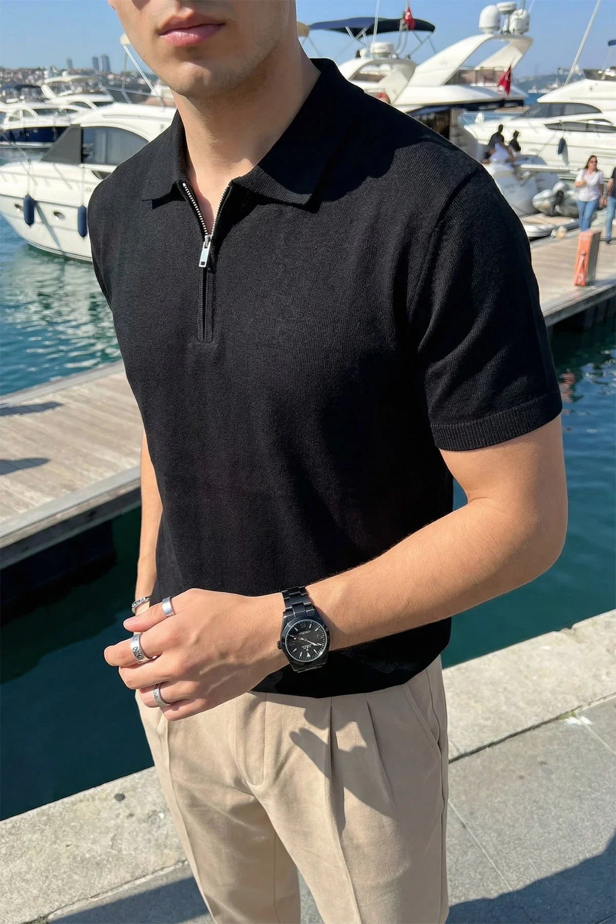 Allen Premium Fermuarlı Polo Yaka Erkek Triko Tişört - Livio Ferri