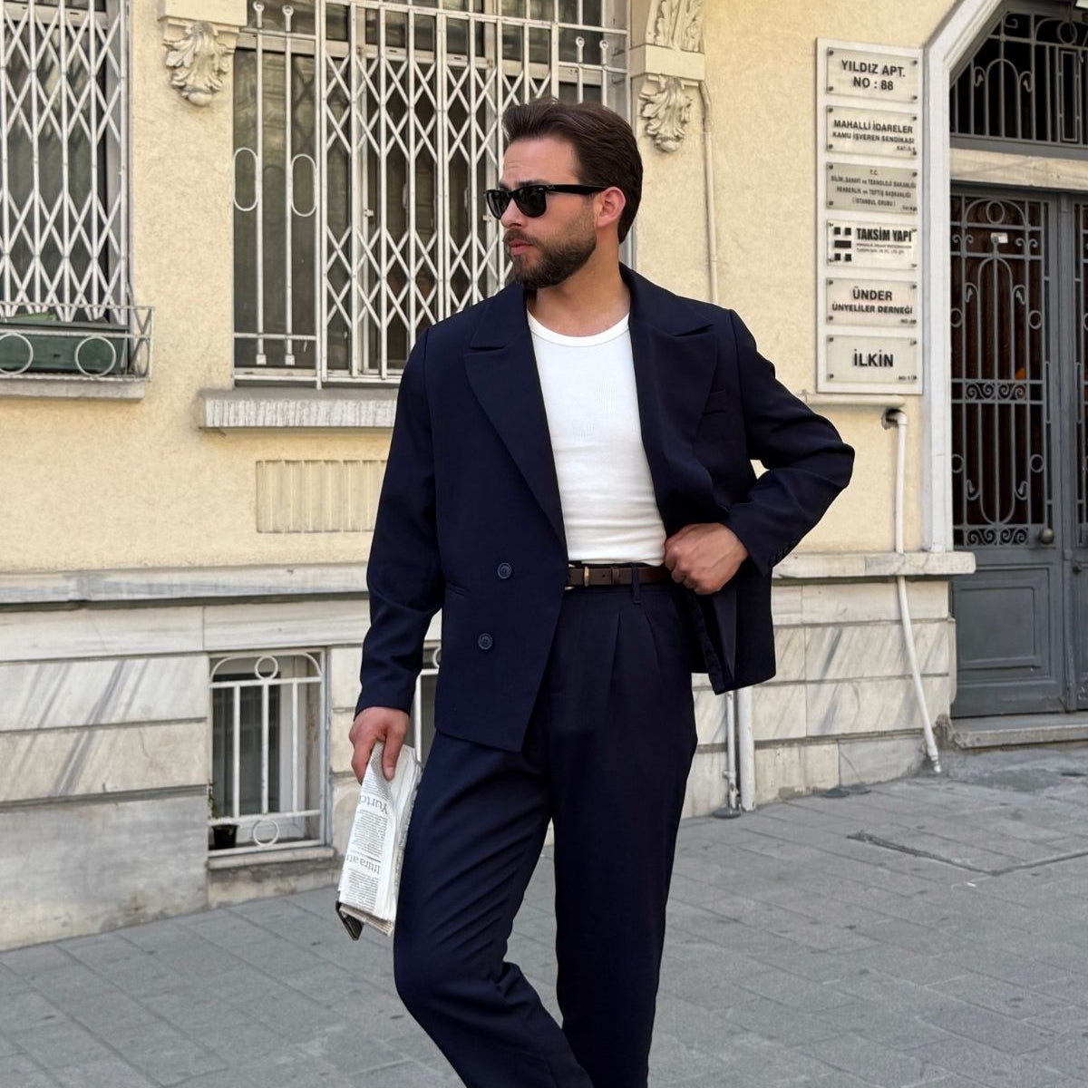 Aral Premium Kruvaze Boxy Ceket Baggy Pileli Pantolon Erkek Takım