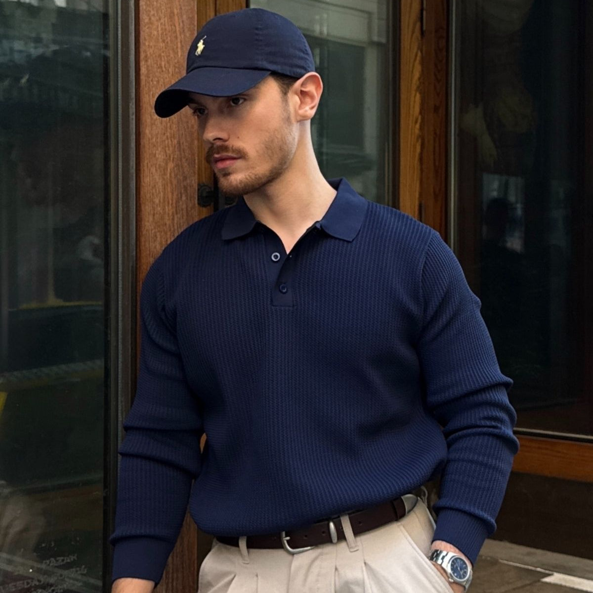 Arco Premium Dokulu Triko Düğmeli Polo Yaka Uzun Kollu Erkek Kazak