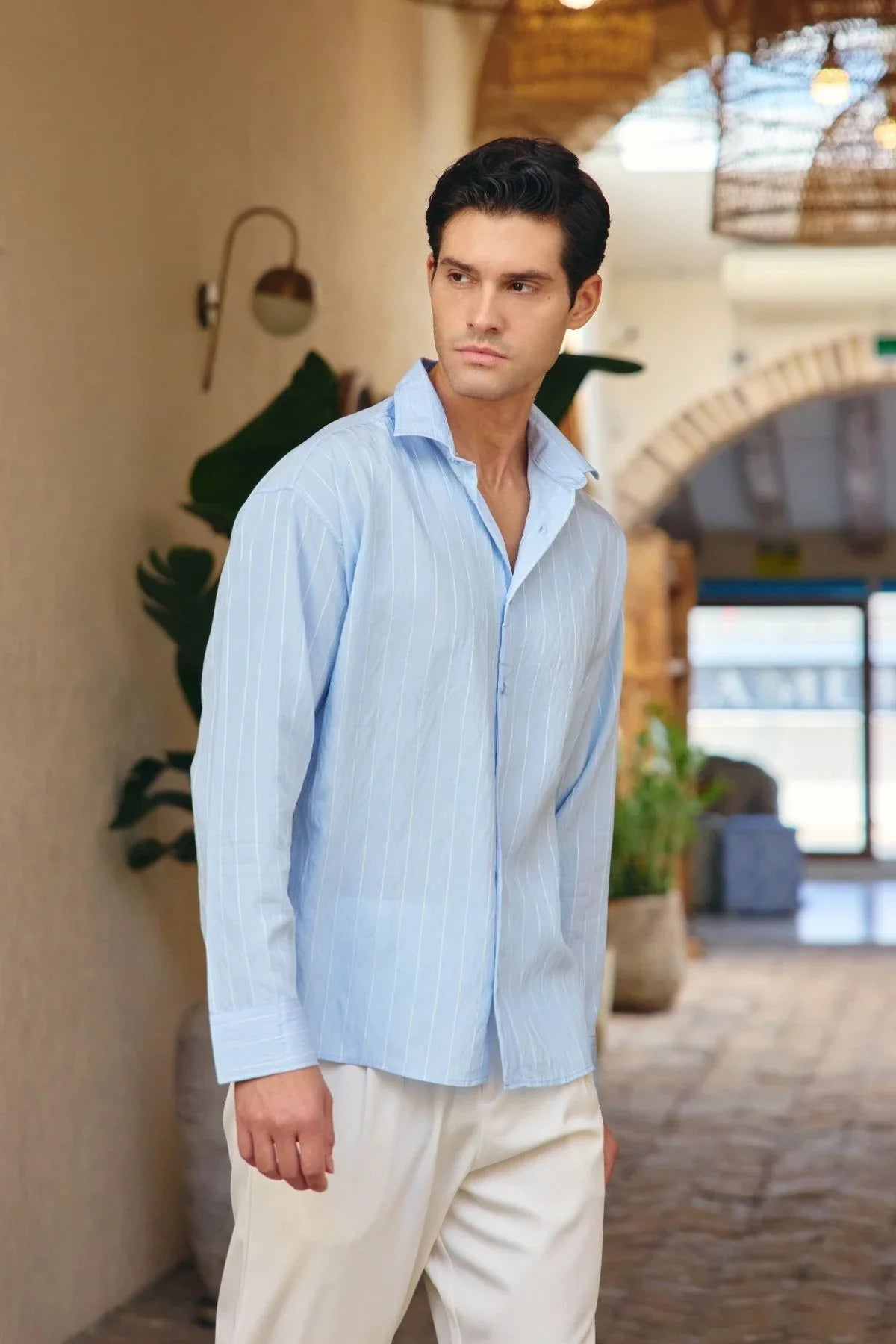 Arkit Erkek Çizgili Viskon Oversize Gömlek - Livio Ferri