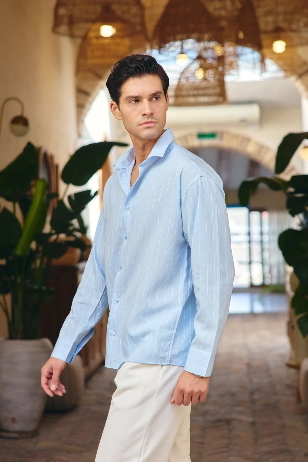 Arkit Erkek Çizgili Viskon Oversize Gömlek - Livio Ferri