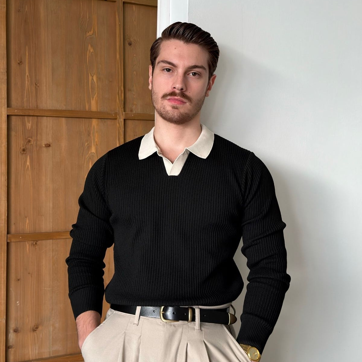 Atri Çift Renk Dokulu Regular Fit Polo Yaka Erkek Triko Kazak