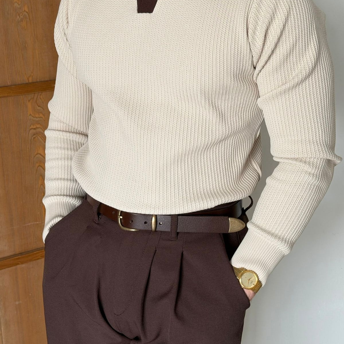 Atri Çift Renk Dokulu Regular Fit Polo Yaka Erkek Triko Kazak