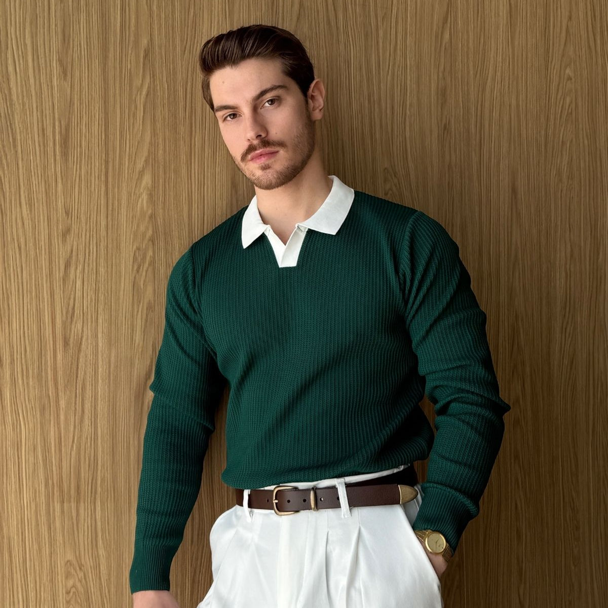 Atri Çift Renk Dokulu Regular Fit Polo Yaka Erkek Triko Kazak