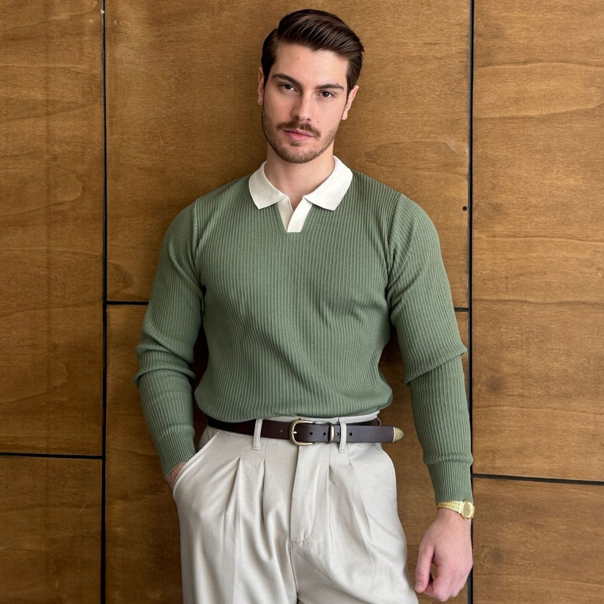 Atri Çift Renk Dokulu Regular Fit Polo Yaka Erkek Triko Kazak