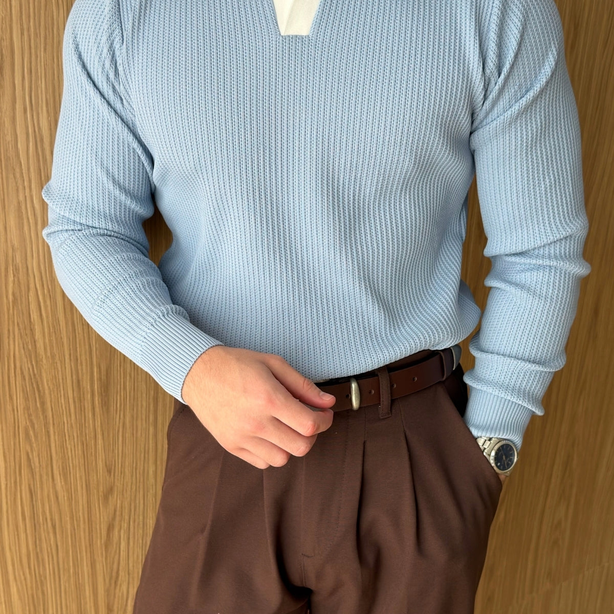 Atri Çift Renk Dokulu Regular Fit Polo Yaka Erkek Triko Kazak
