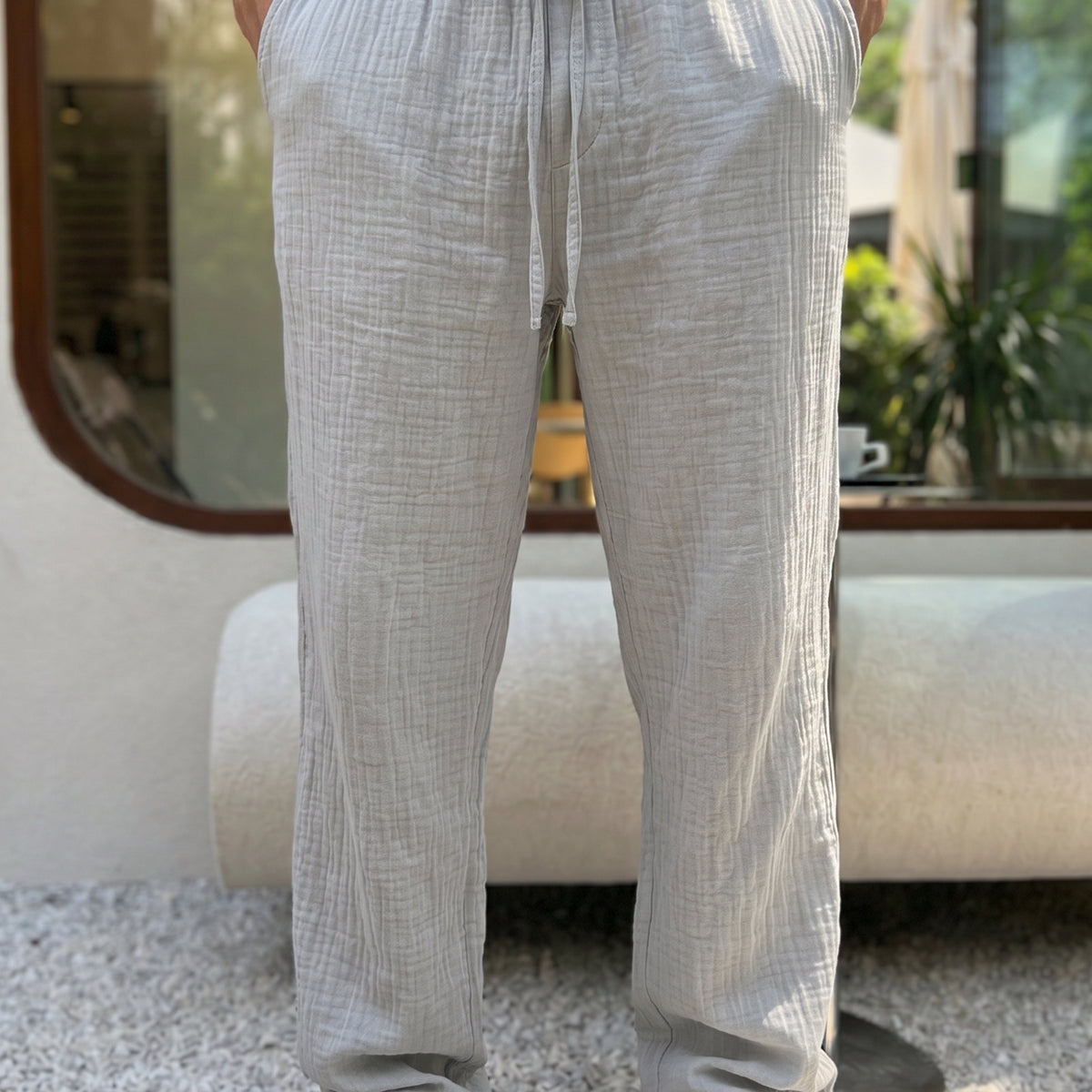 Balve %100 Pamuk Baggy Müslin Kumaş Erkek Pantolon Bağcıklı Lastikli Bel Yazlık Pantolon