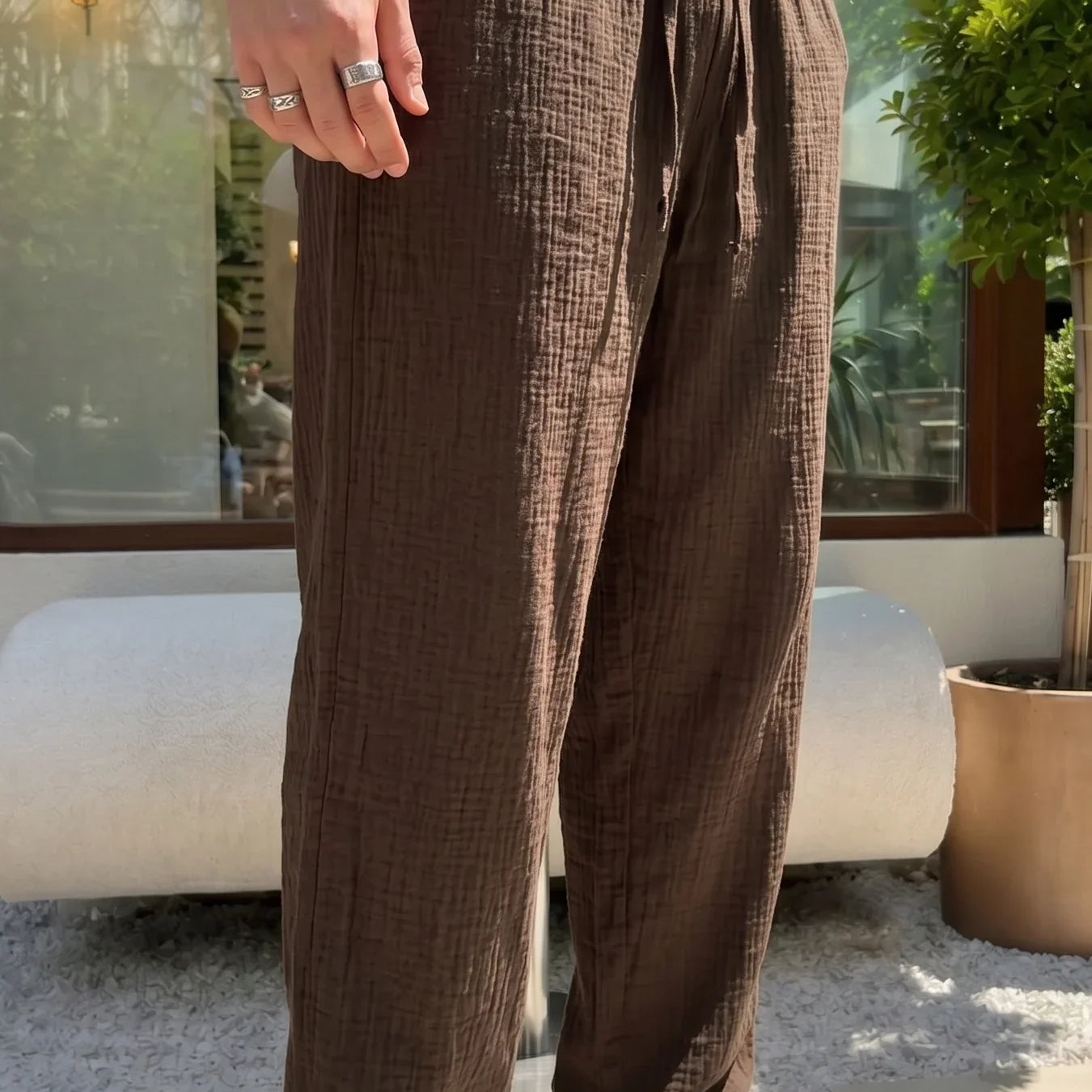 Balve %100 Pamuk Baggy Müslin Kumaş Erkek Pantolon Bağcıklı Lastikli Bel Yazlık Pantolon