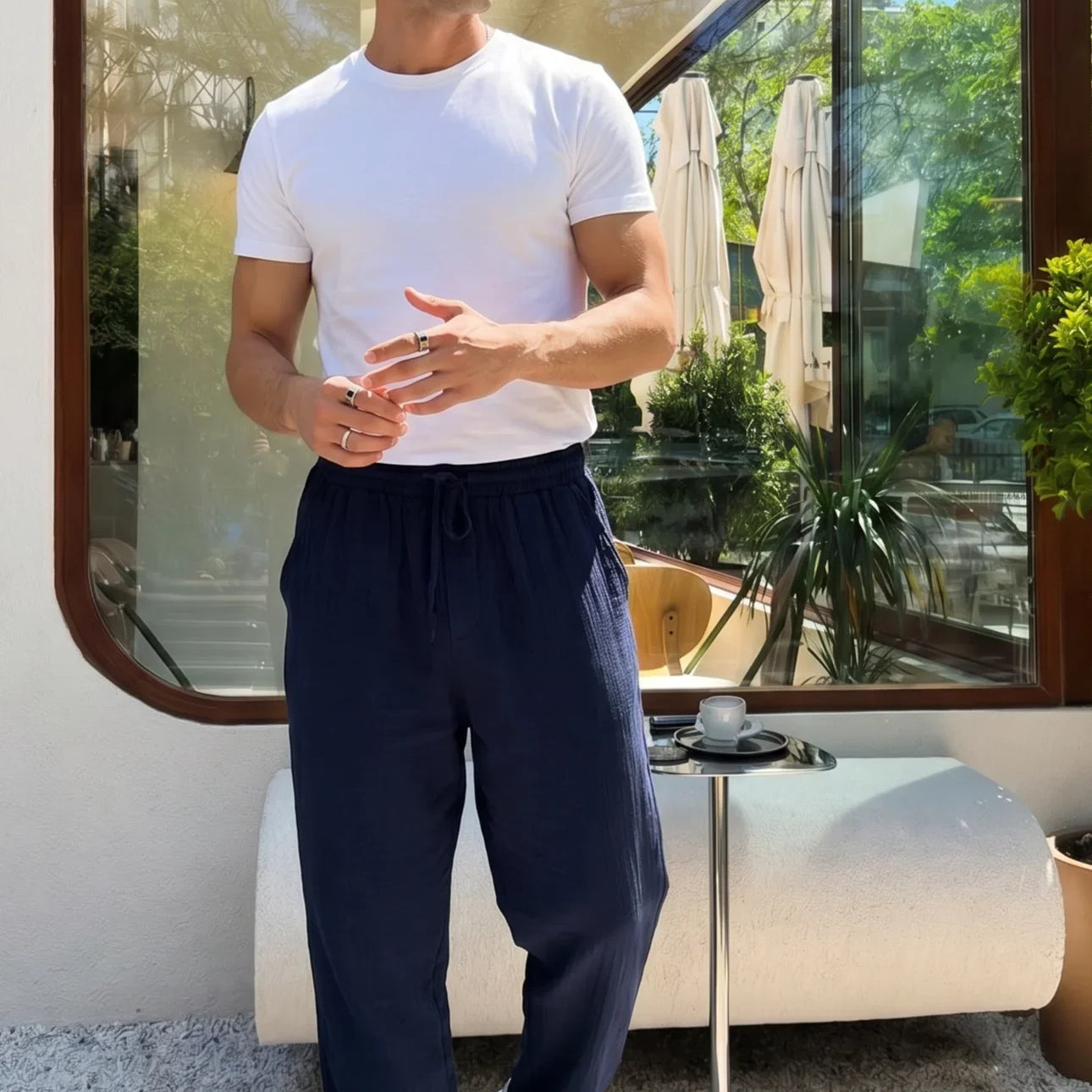 Balve %100 Pamuk Baggy Müslin Kumaş Erkek Pantolon Bağcıklı Lastikli Bel Yazlık Pantolon