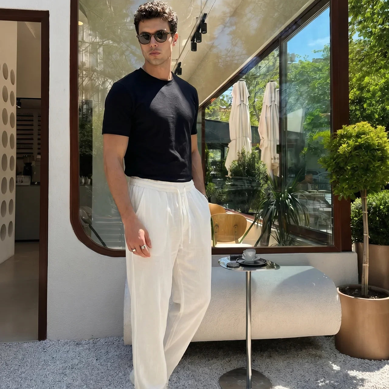 Balve %100 Pamuk Baggy Müslin Kumaş Erkek Pantolon Bağcıklı Lastikli Bel Yazlık Pantolon