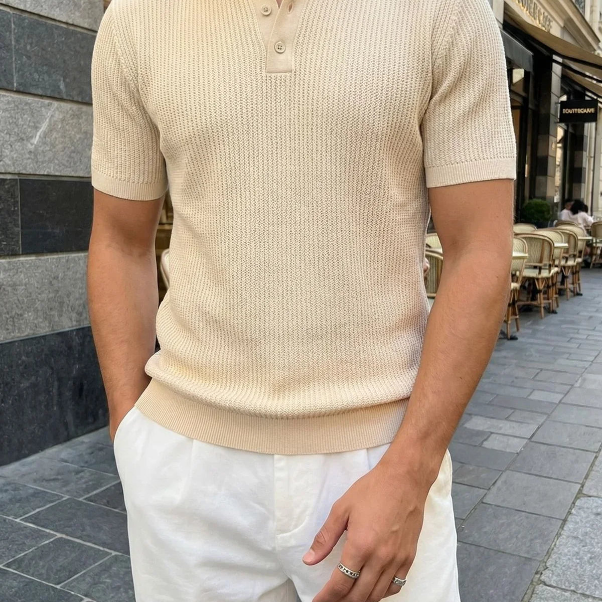 Bande Regular Fit Erkek Kısa Kol Triko Polo Yaka Dokulu Tişört