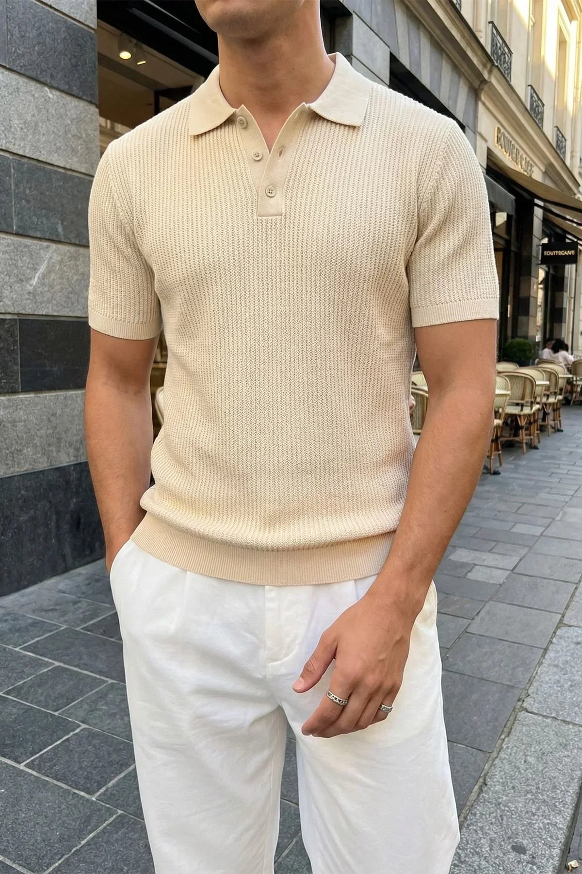 Bande Regular Fit Erkek Kısa Kol Triko Polo Yaka Dokulu Tişört - Livio Ferri