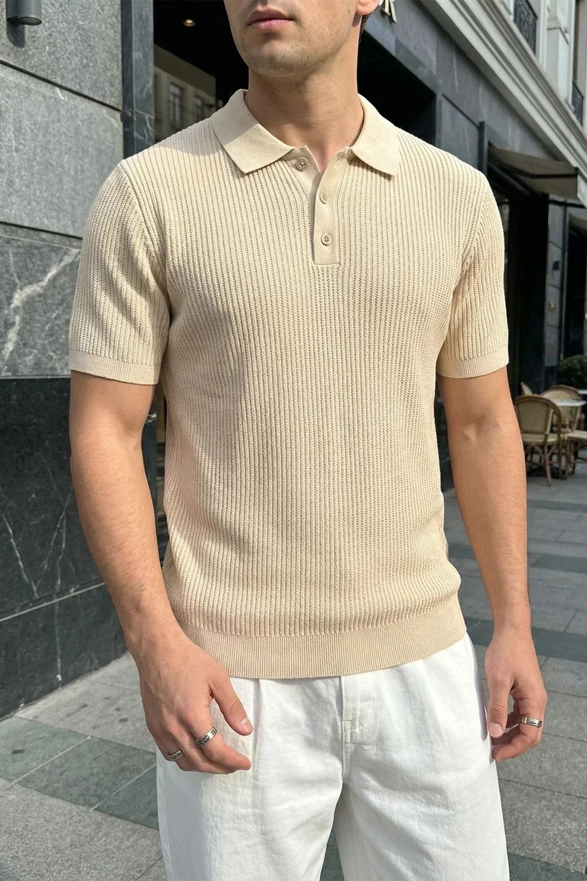 Bande Regular Fit Erkek Kısa Kol Triko Polo Yaka Dokulu Tişört - Livio Ferri