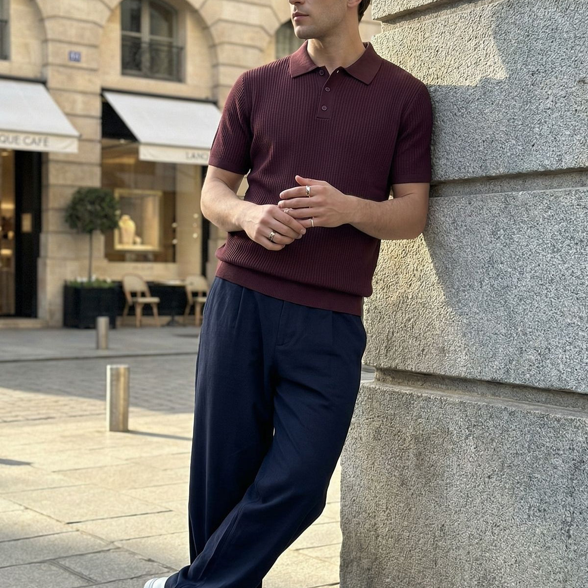 Bande Regular Fit Erkek Kısa Kol Triko Polo Yaka Dokulu Tişört