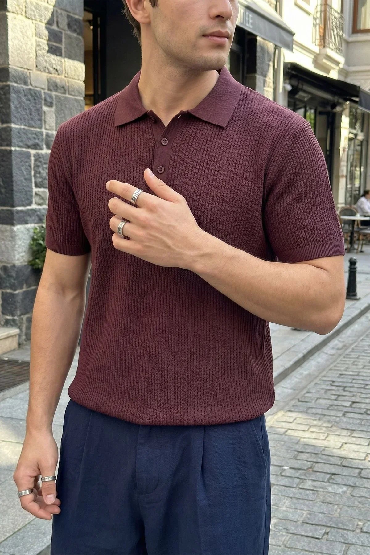 Bande Regular Fit Erkek Kısa Kol Triko Polo Yaka Dokulu Tişört - Livio Ferri