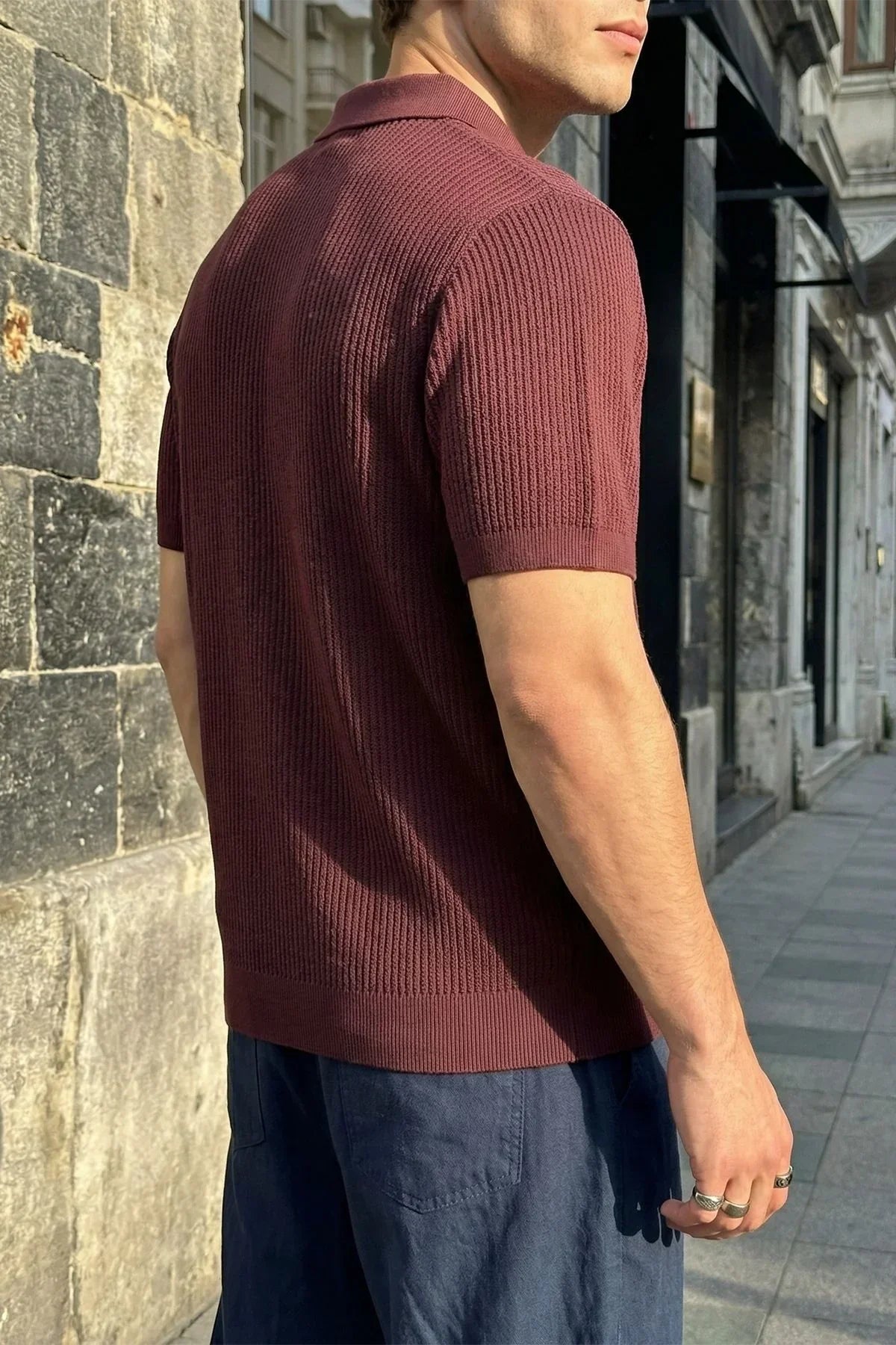 Bande Regular Fit Erkek Kısa Kol Triko Polo Yaka Dokulu Tişört - Livio Ferri