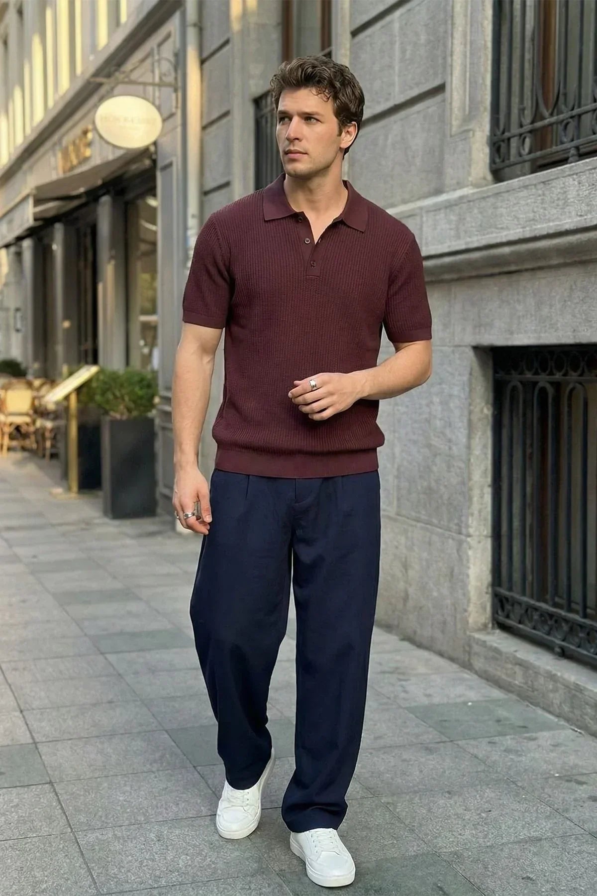Bande Regular Fit Erkek Kısa Kol Triko Polo Yaka Dokulu Tişört - Livio Ferri