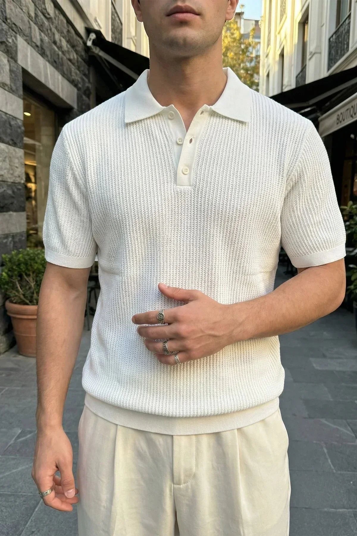Bande Regular Fit Erkek Kısa Kol Triko Polo Yaka Dokulu Tişört - Livio Ferri