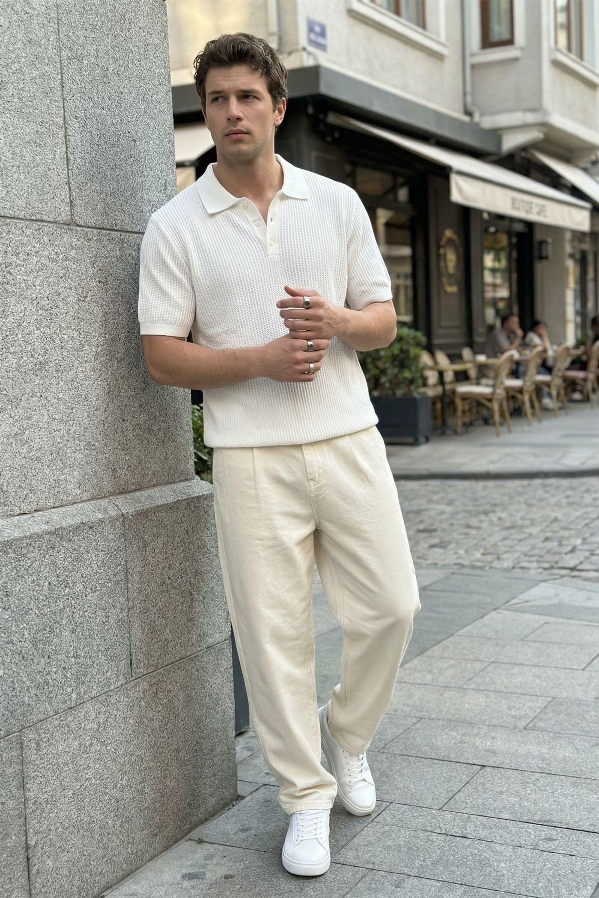 Bande Regular Fit Erkek Kısa Kol Triko Polo Yaka Dokulu Tişört - Livio Ferri