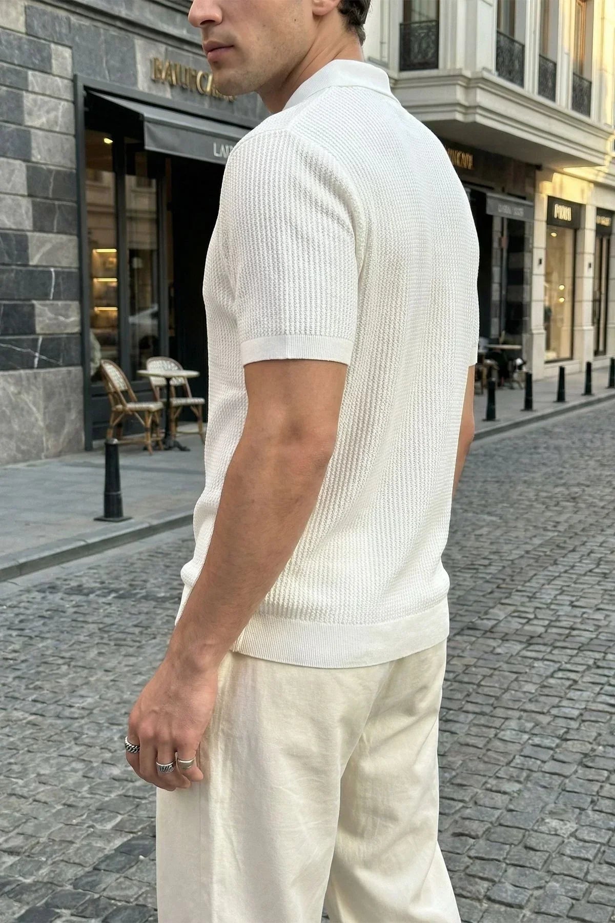 Bande Regular Fit Erkek Kısa Kol Triko Polo Yaka Dokulu Tişört - Livio Ferri