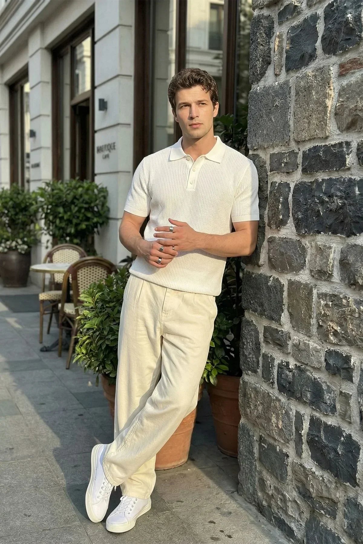 Bande Regular Fit Erkek Kısa Kol Triko Polo Yaka Dokulu Tişört - Livio Ferri