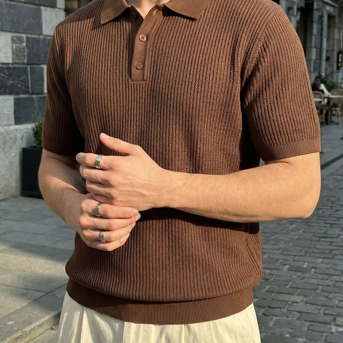 Bande Regular Fit Erkek Kısa Kol Triko Polo Yaka Dokulu Tişört - Livio Ferri